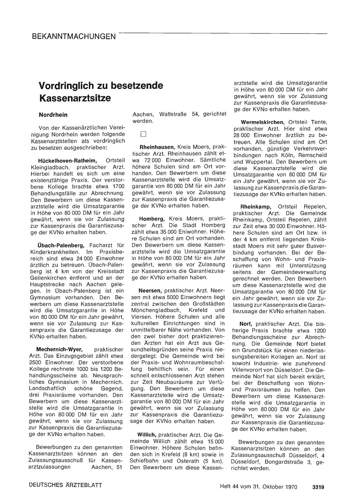 Vorschauseite 1: Vordringlich zu besetzende Kassenarztsitze