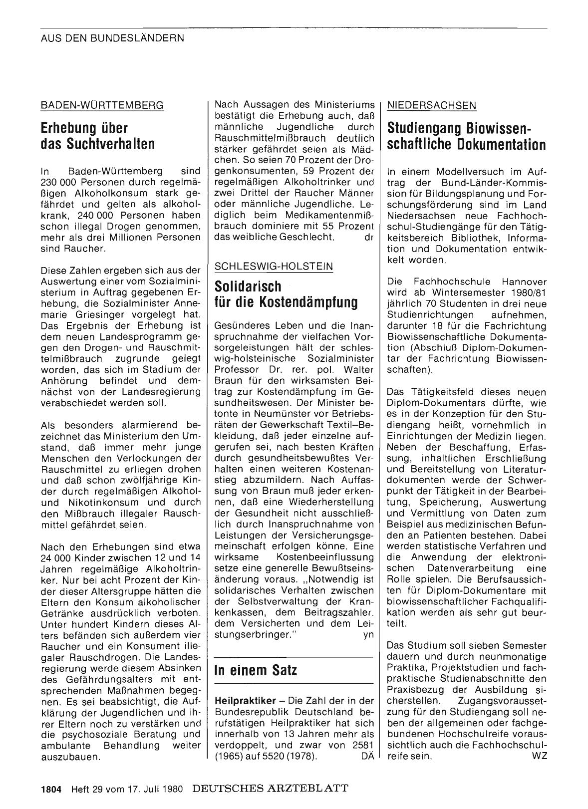 Vorschauseite 1: NIEDERSACHSEN Studiengang Biowissenschaftliche Dokumentation