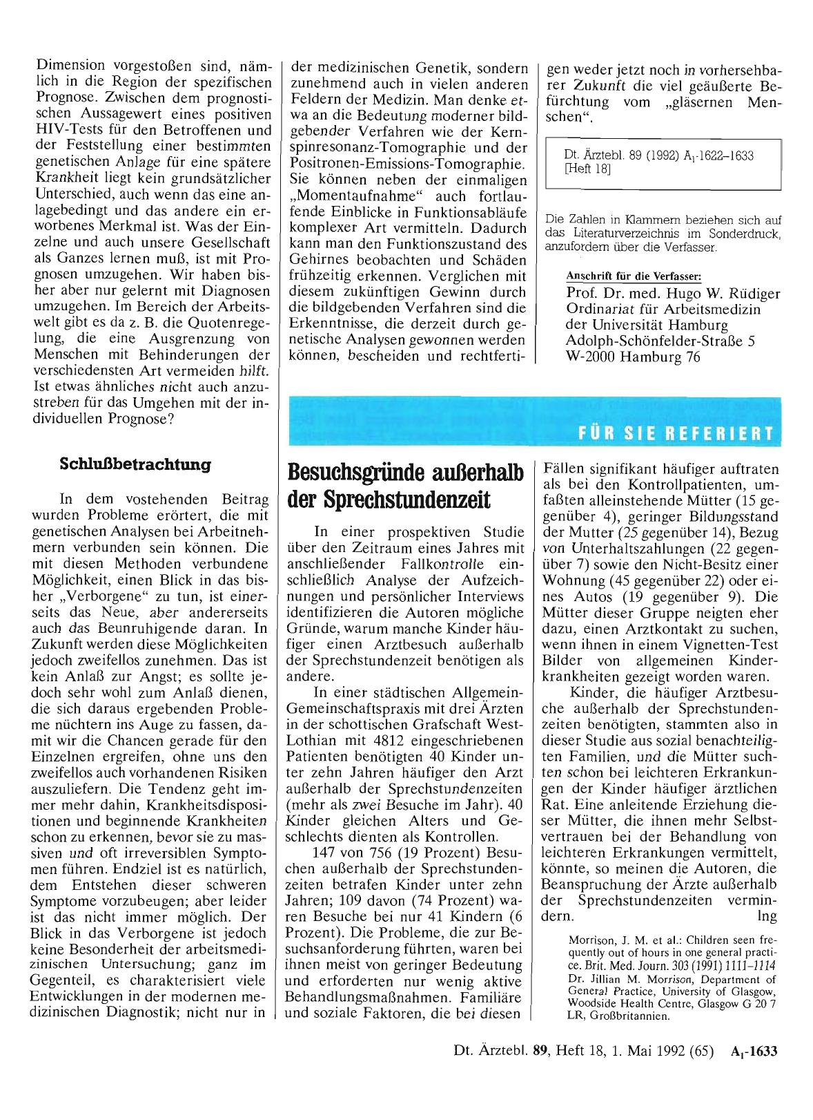 Vorschauseite 1: Besuchsgründe außerhalb der Sprechstundenzeit