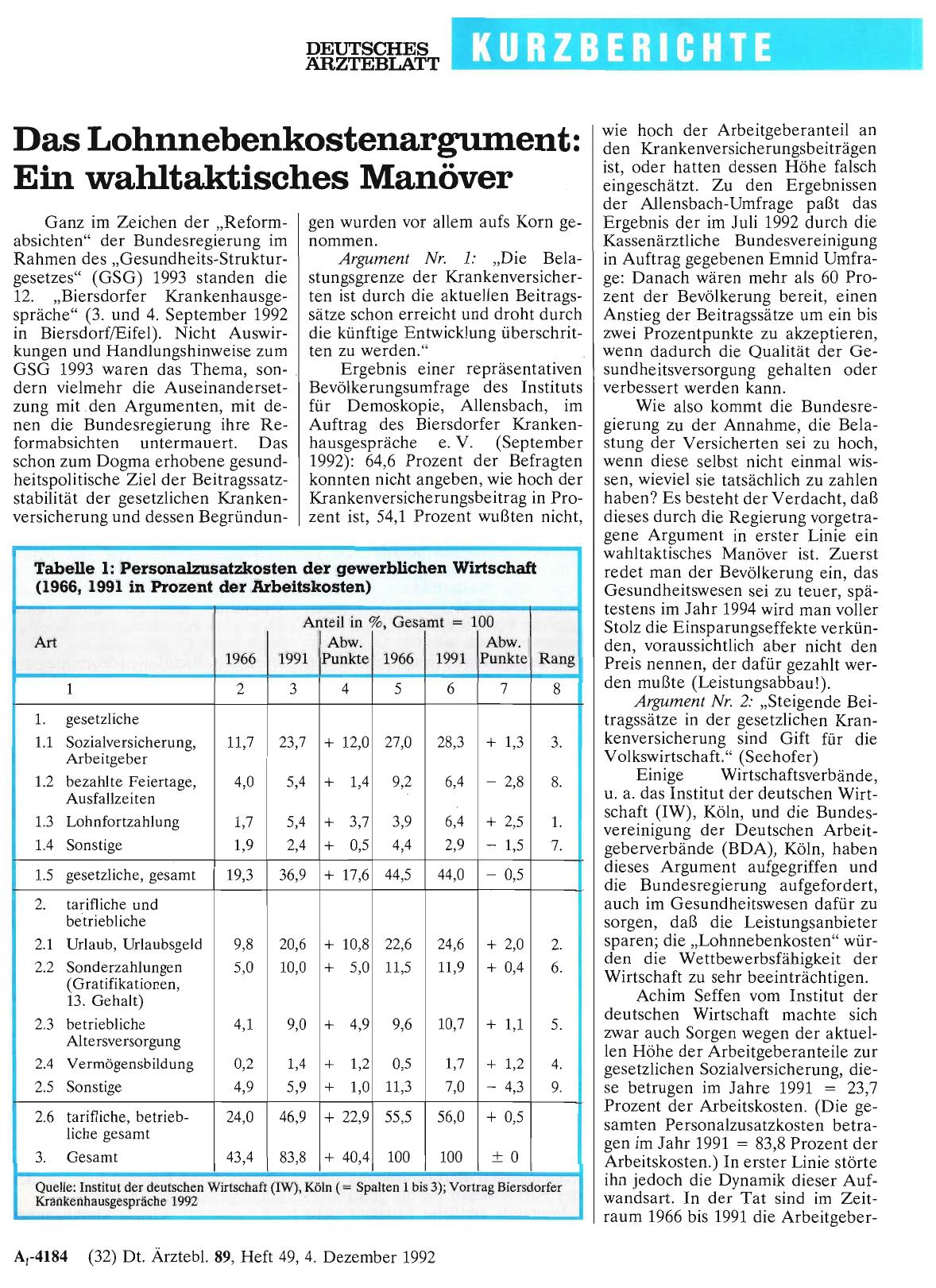 Vorschauseite 1: Das Lohnnebenkostenargument: Ein wahltaktisches Manöver