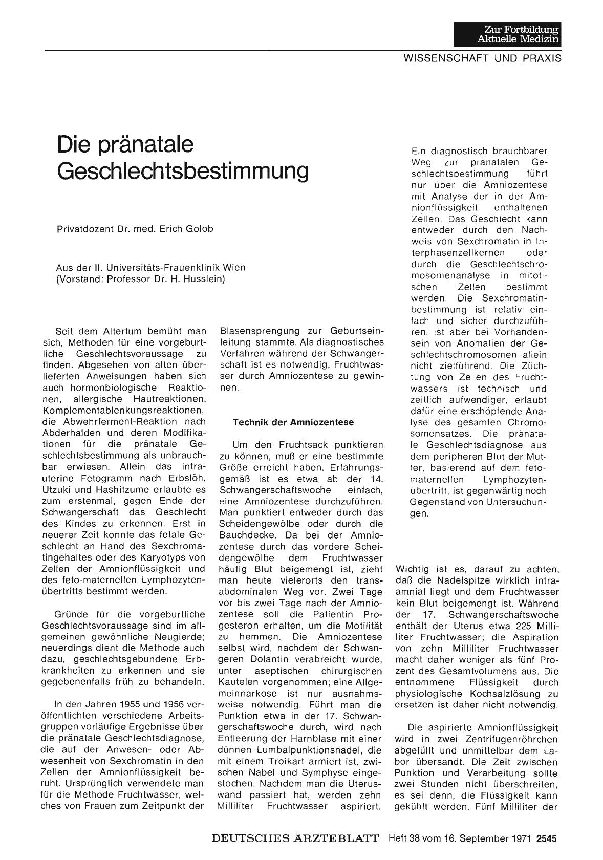 Vorschauseite 1: Die pränatale Geschlechtsbestimmung