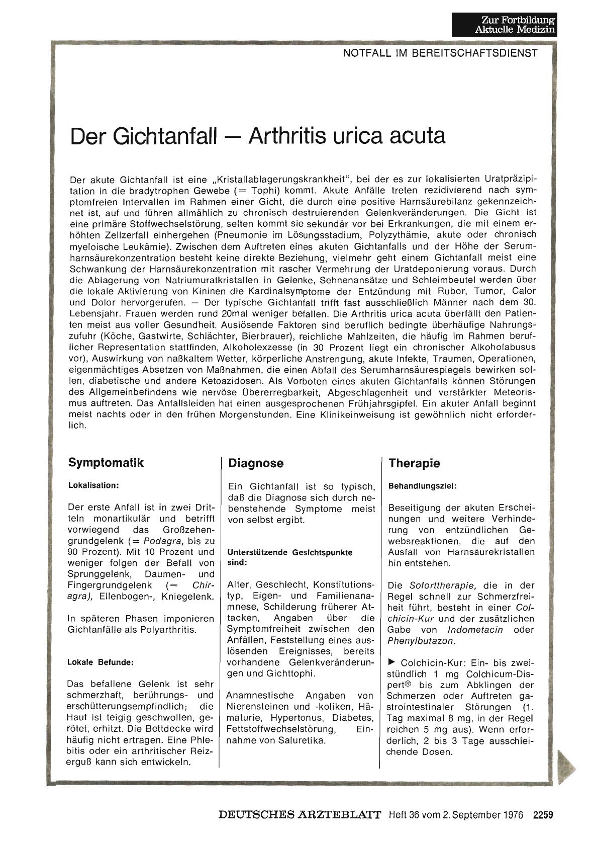 Vorschauseite 1: Der Gichtanfall — Arthritis urica acuta