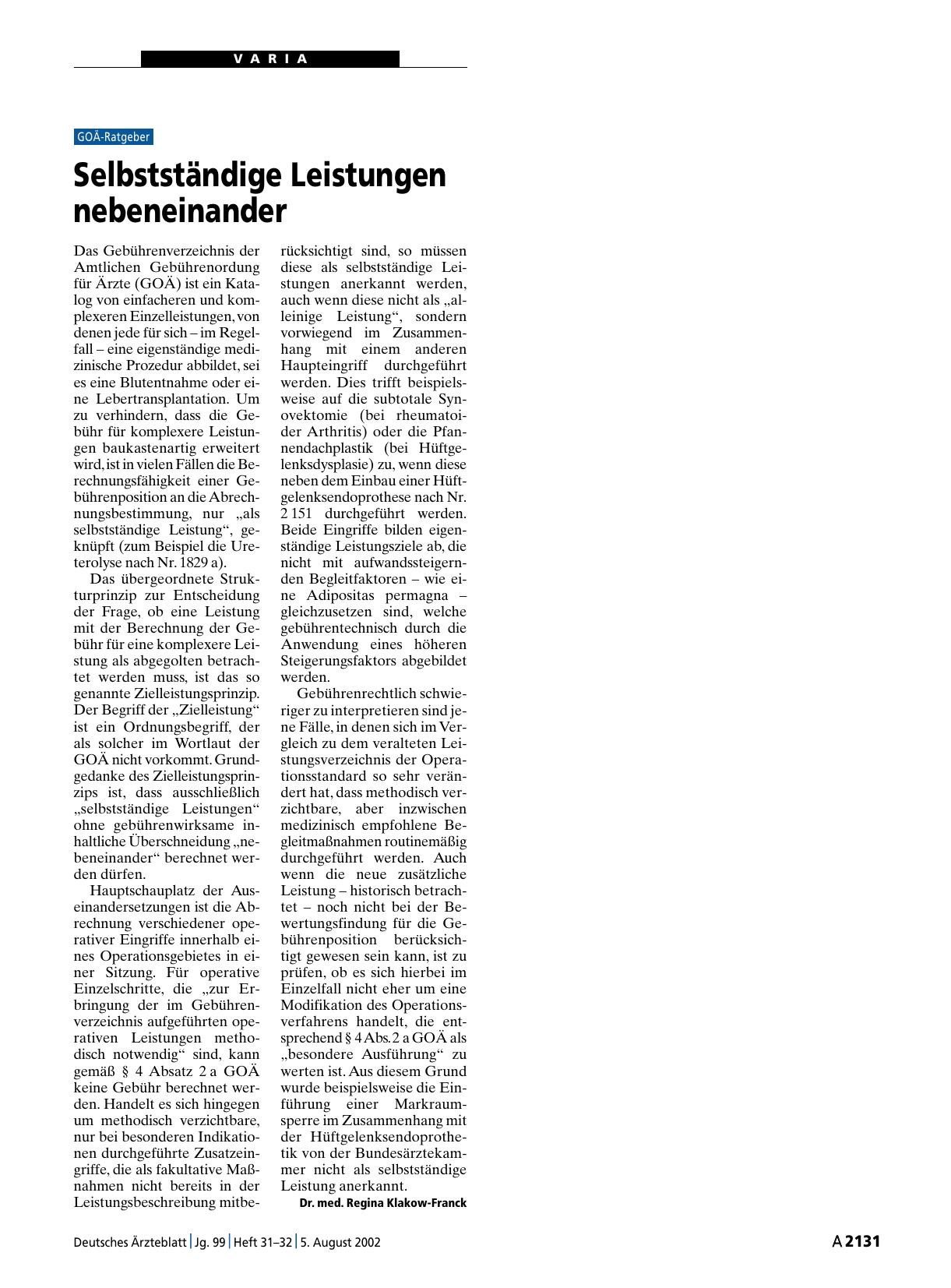 Vorschauseite 1: Selbstständige Leistungen nebeneinander