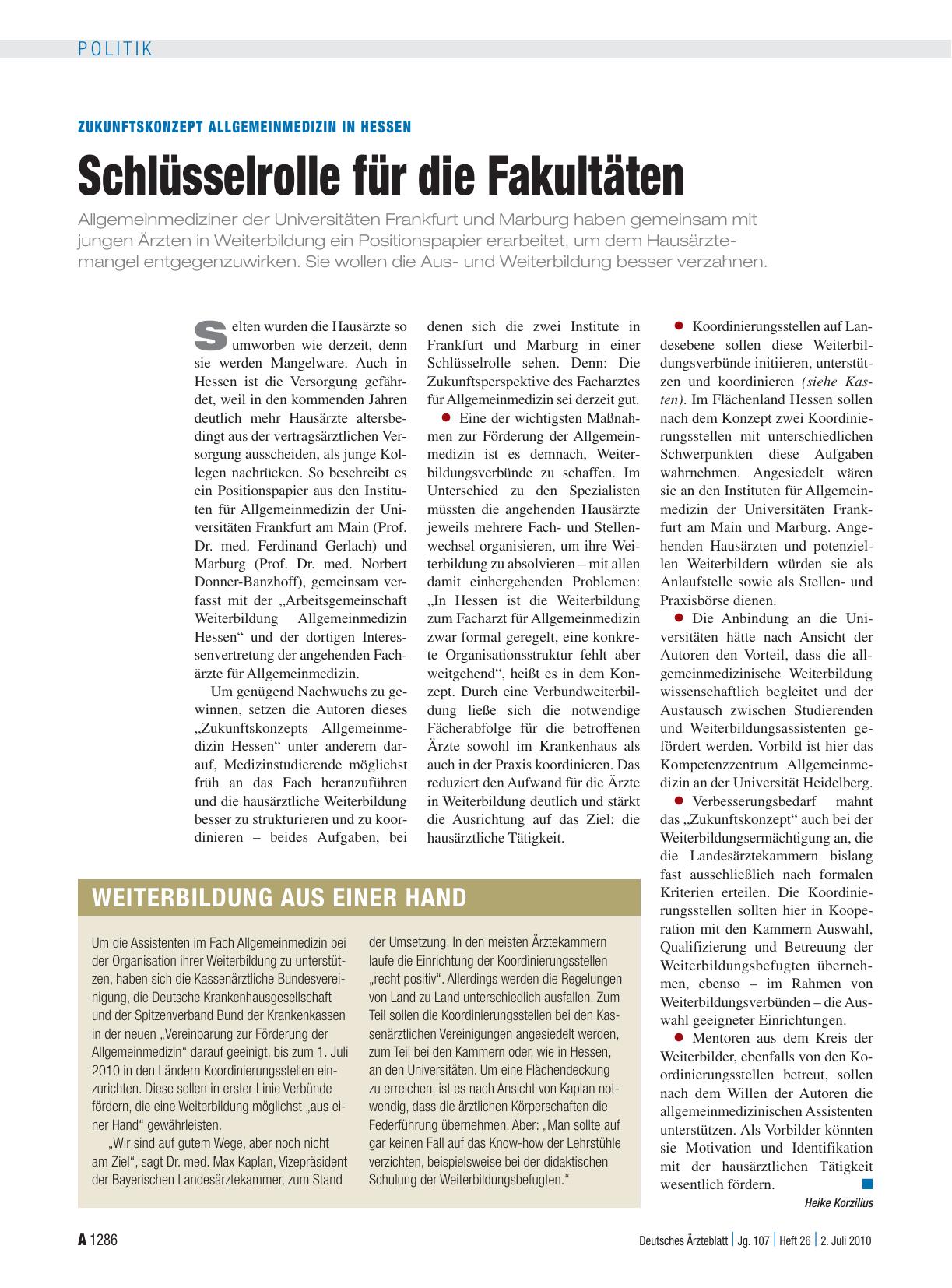 Vorschauseite 1: Zukunftskonzept Allgemeinmedizin in Hessen: Schlüsselrolle für die Fakultäten
