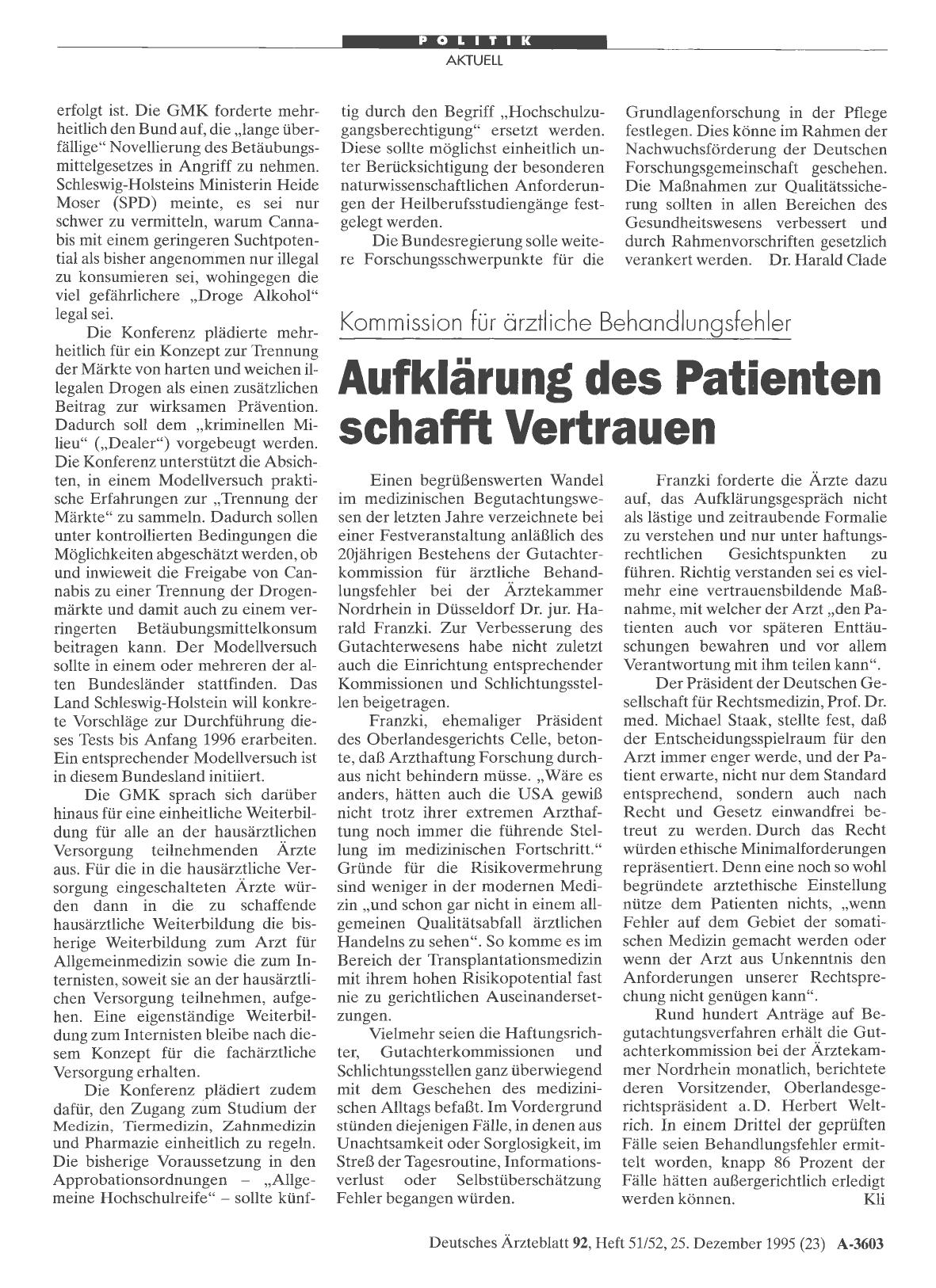 Vorschauseite 1: Kommission für ärztliche Behandlungsfehler: Aufklärung des Patienten schafft Vertrauen