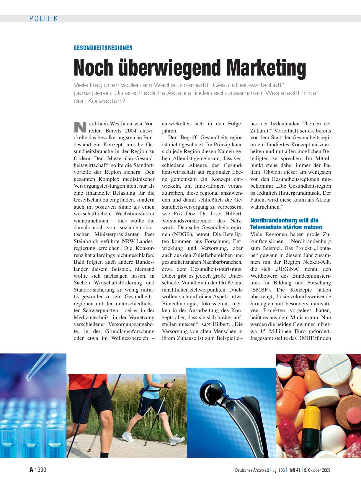 Vorschauseite 1: Gesundheitsregionen: Noch überwiegend Marketing
