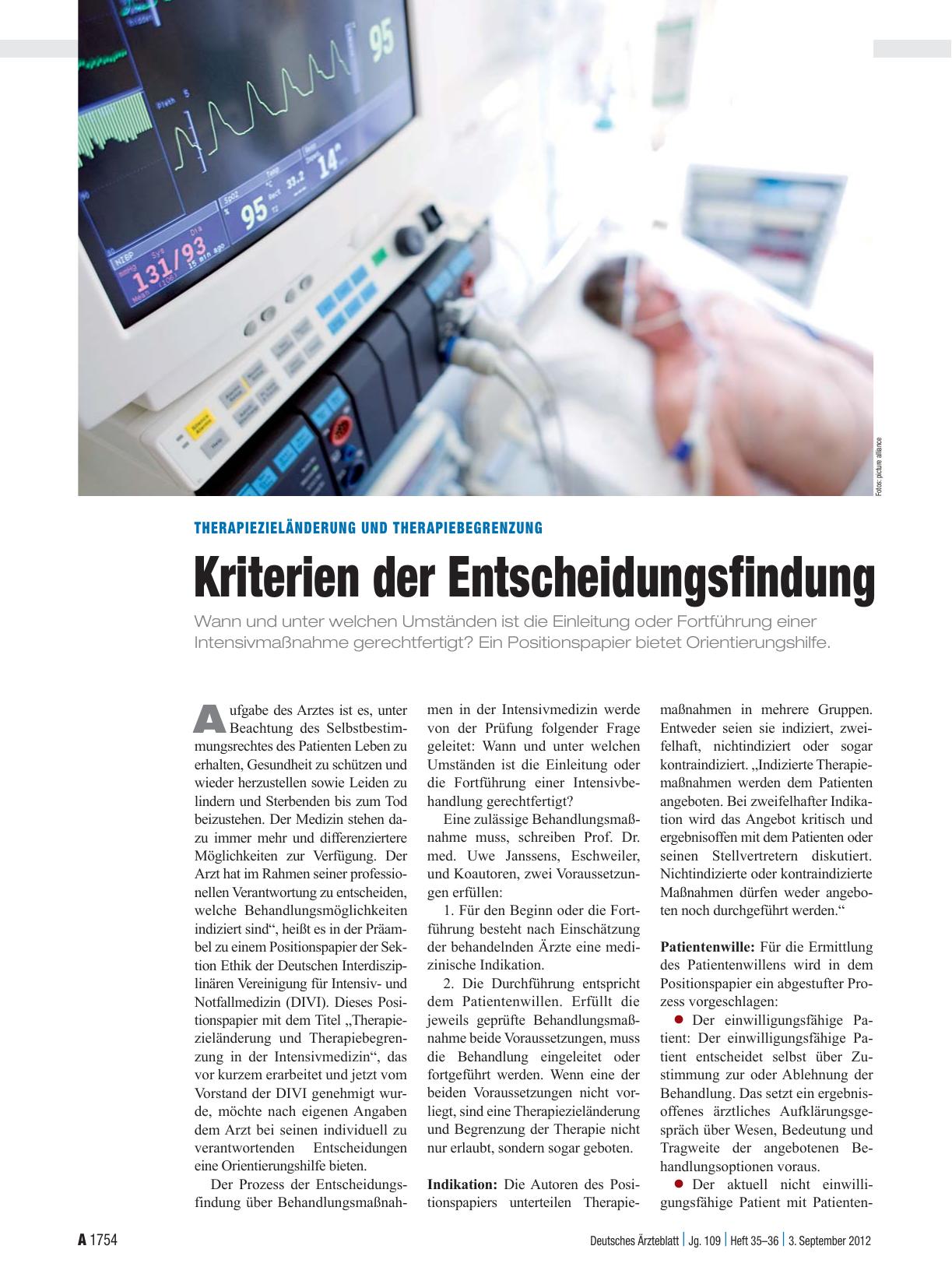 Vorschauseite 1: Therapiezieländerung und Therapiebegrenzung: Kriterien der Entscheidungsfindung