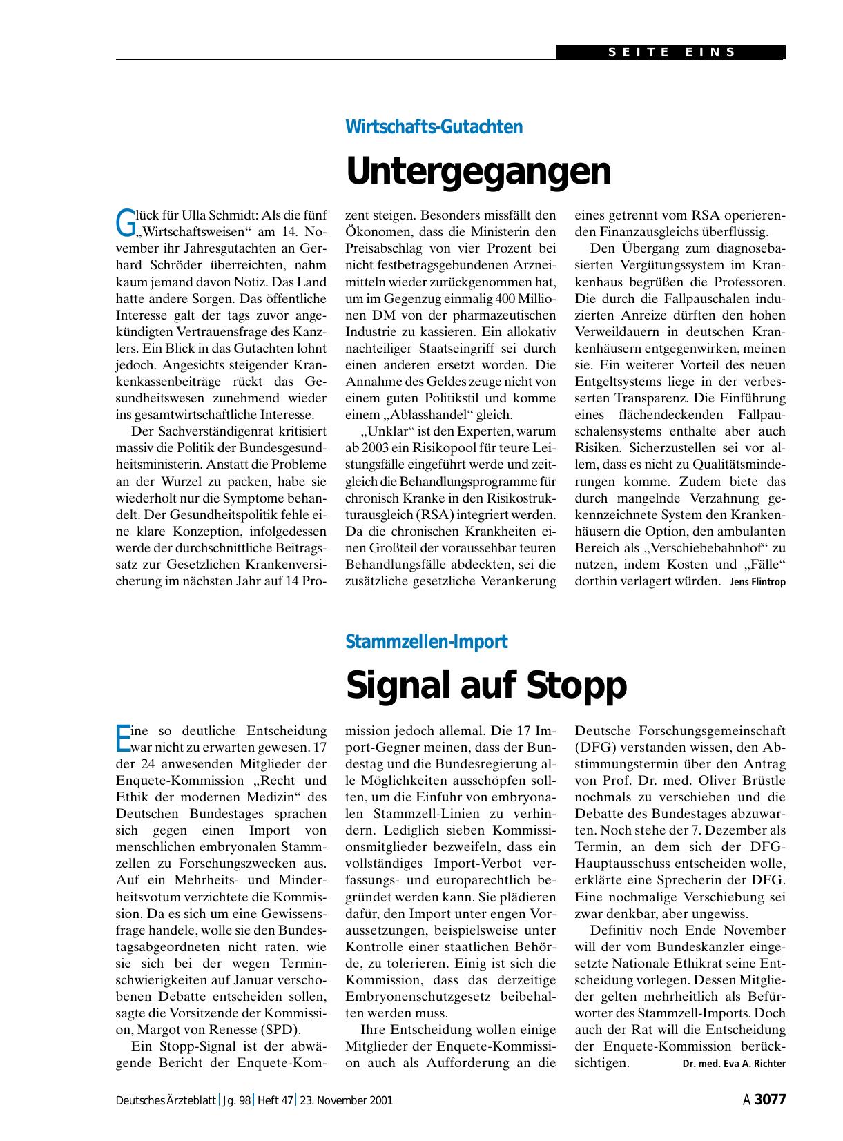Vorschauseite 1: Stammzellen-Import: Signal auf Stopp