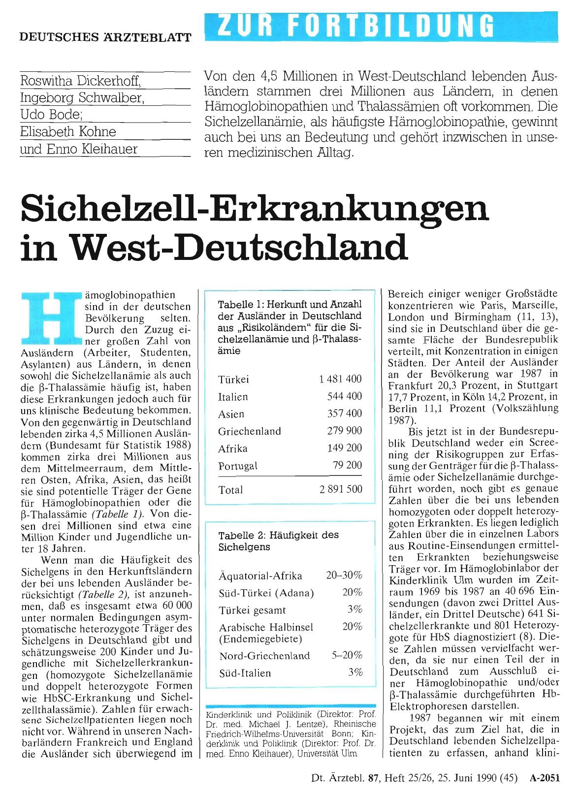 Vorschauseite 1: Sichelzell-Erkrankungen in West-Deutschland