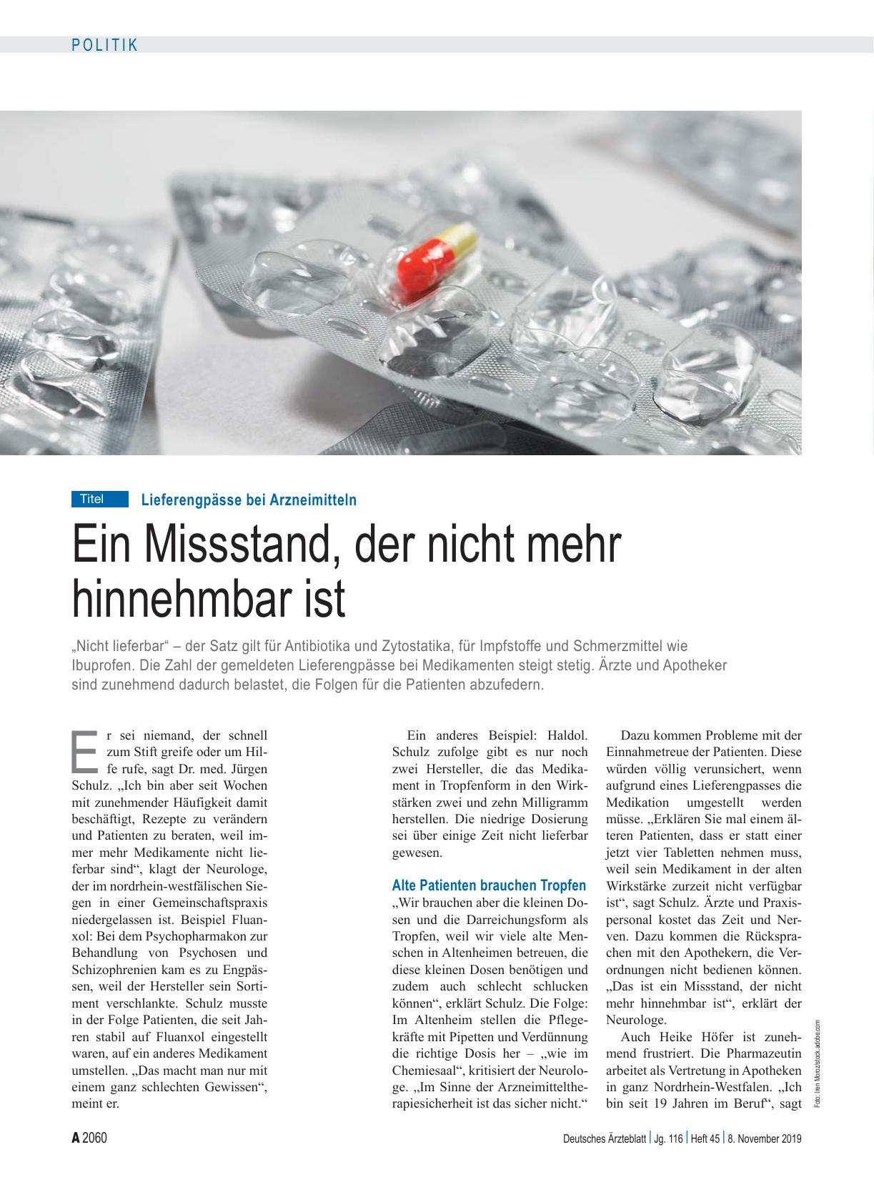 Vorschauseite 1: Lieferengpässe bei Arzneimitteln: Ein Missstand, der nicht mehr hinnehmbar ist