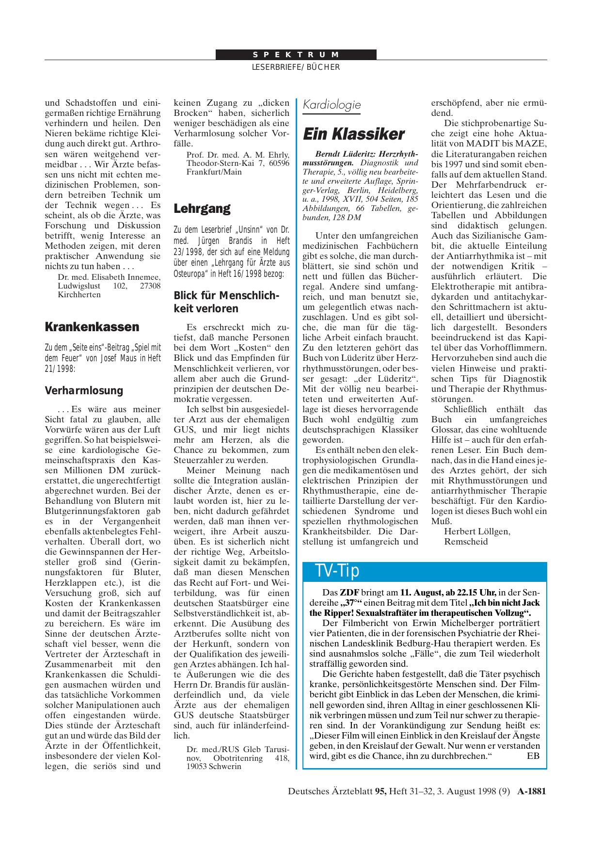 Vorschauseite 1: TV-Tip