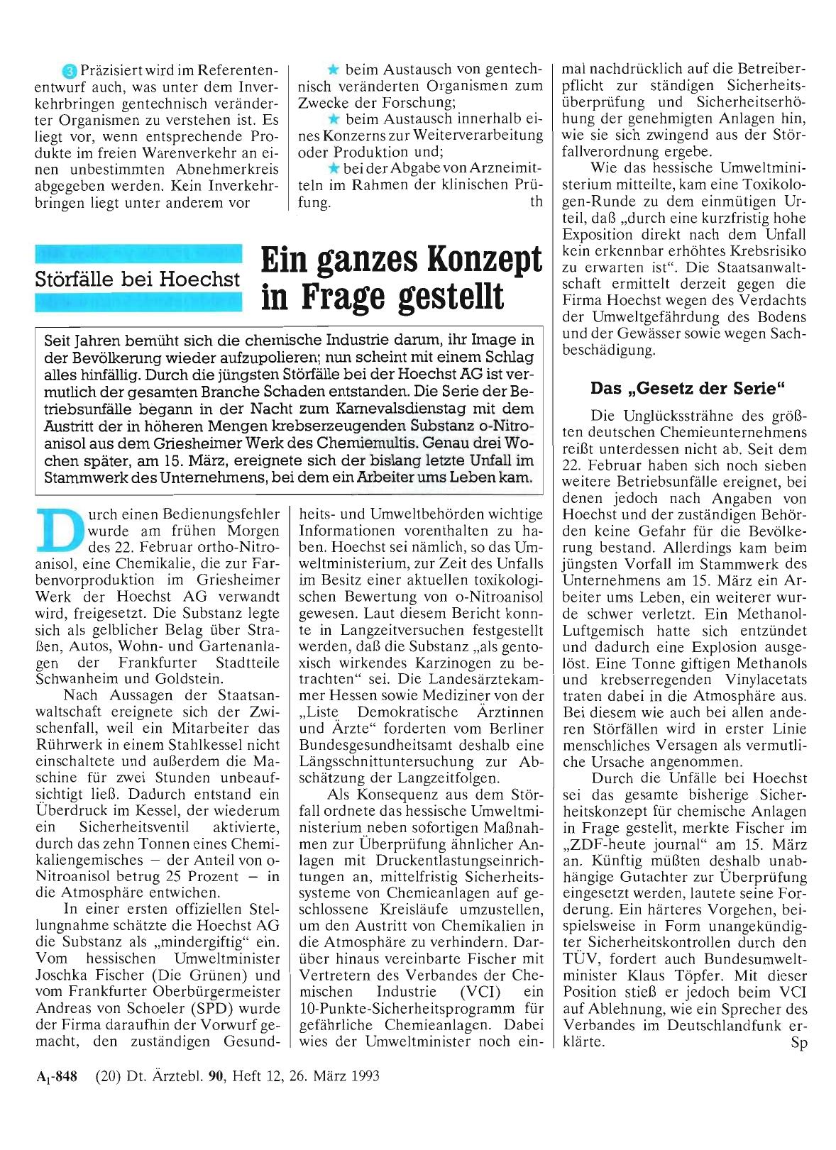 Vorschauseite 1: Störfälle bei Hoechst: Ein ganzes Konzept in Frage gestellt