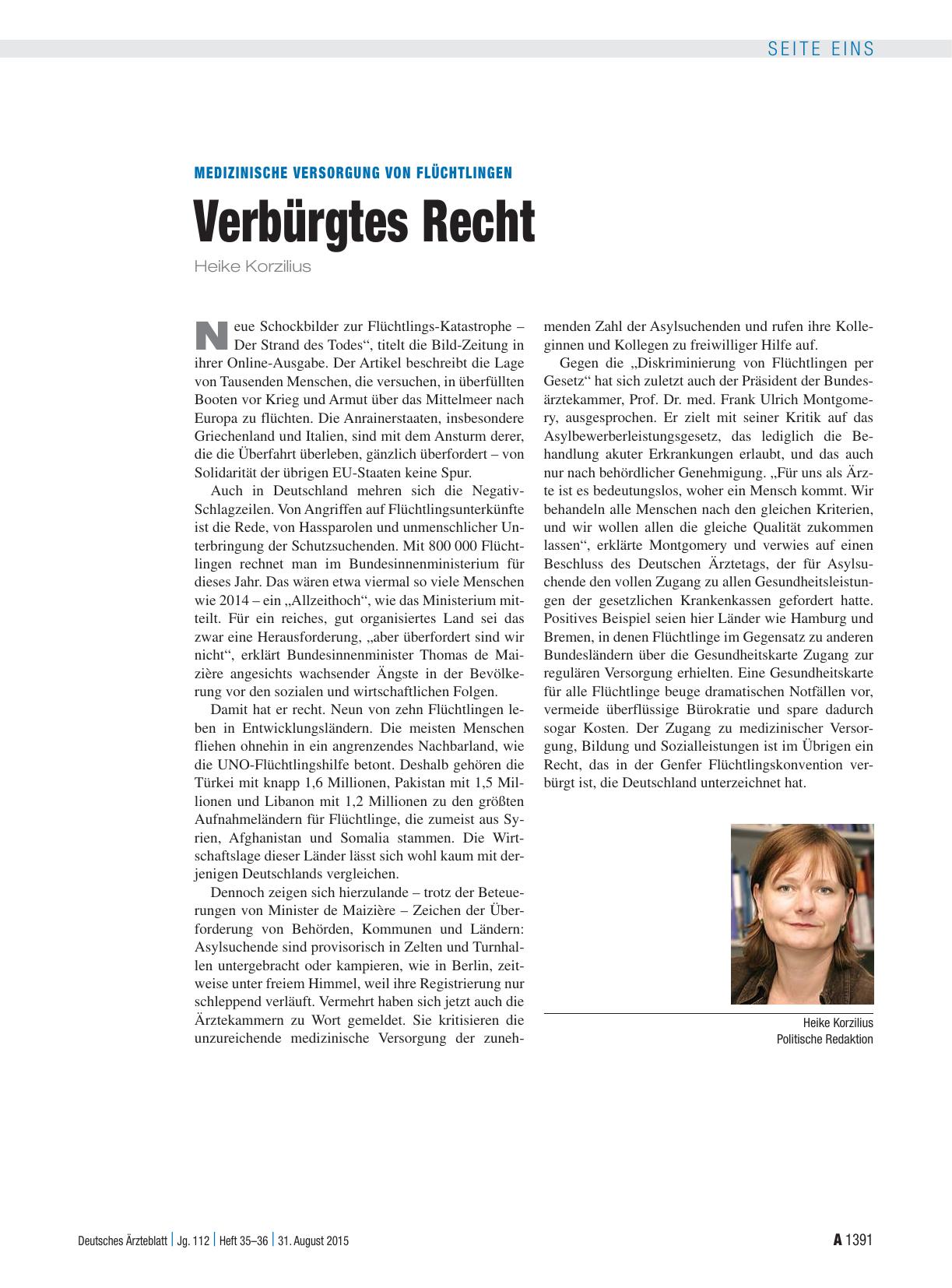 Vorschauseite 1: Medizinische Versorgung von Flüchtlingen: Verbürgtes Recht