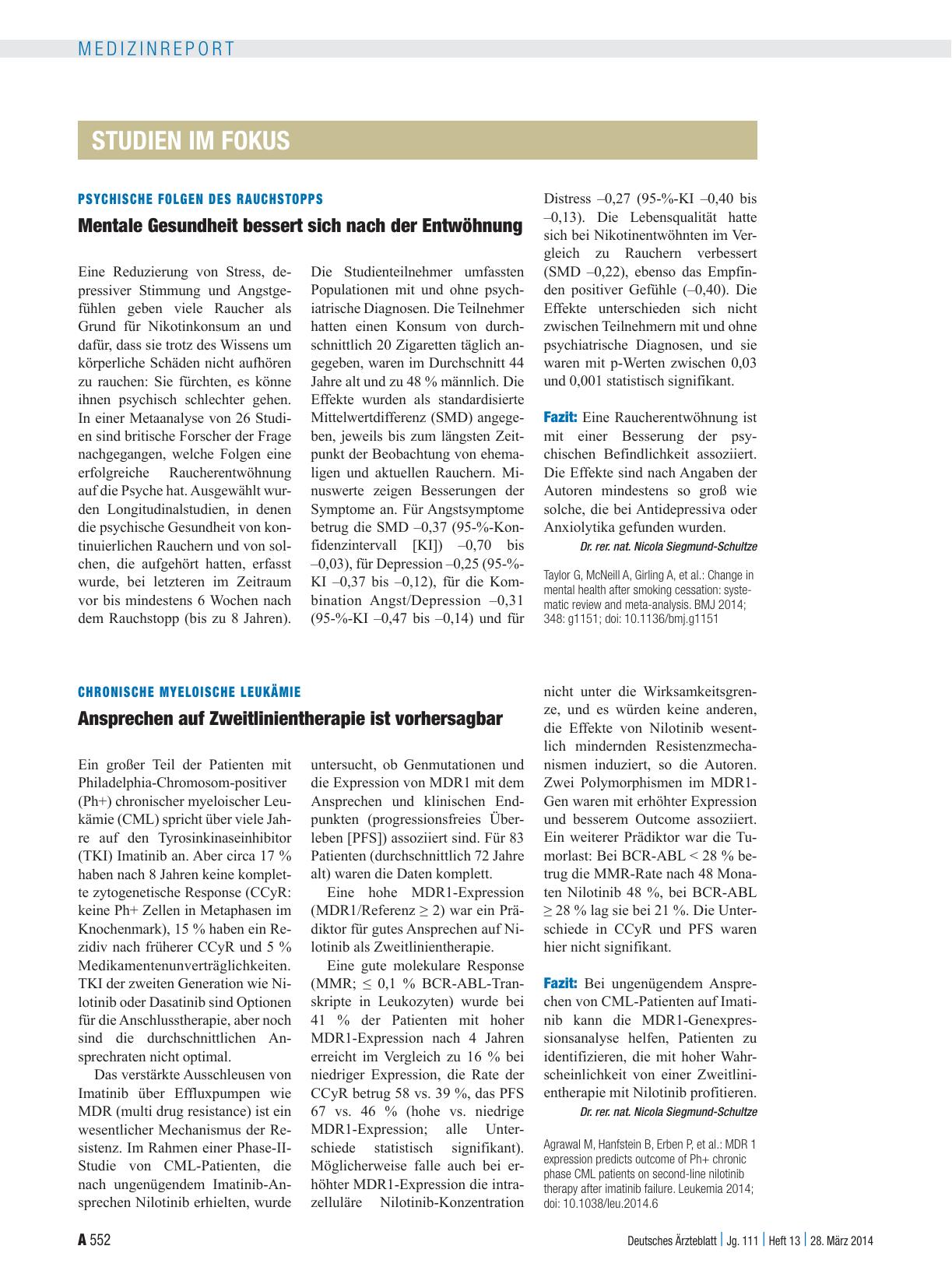 Vorschauseite 1: Chronische myeloische Leukämie: Ansprechen auf Zweitlinientherapie ist vorhersagbar
