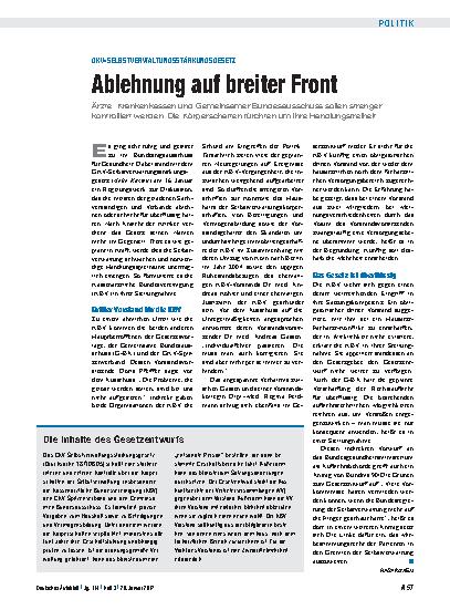 Vorschauseite 1: GKV-Selbstverwaltungsstärkungsgesetz: Ablehnung auf breiter Front