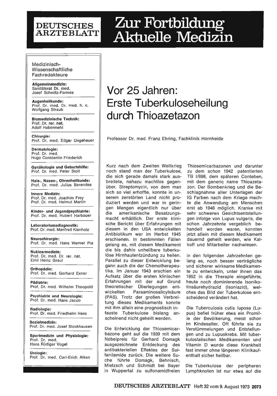 Vorschauseite 1: Vor 25 Jahren: Erste Tuberkuloseheilung durch Thioazetazon