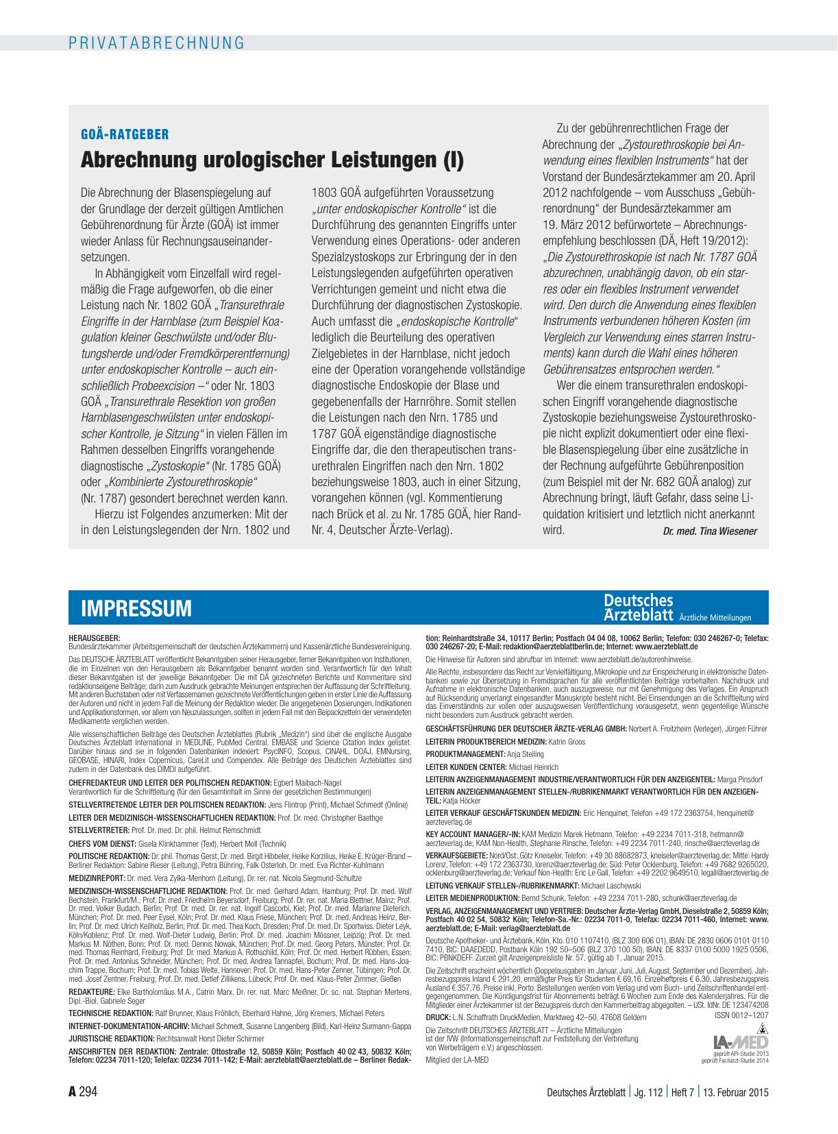 Vorschauseite 1: GOÄ-Ratgeber: Abrechnung urologischer Leistungen (I)