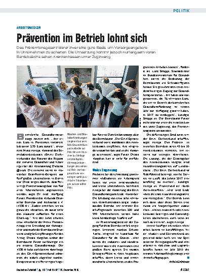 Vorschauseite 1: Arbeitsmedizin: Prävention im Betrieb lohnt sich