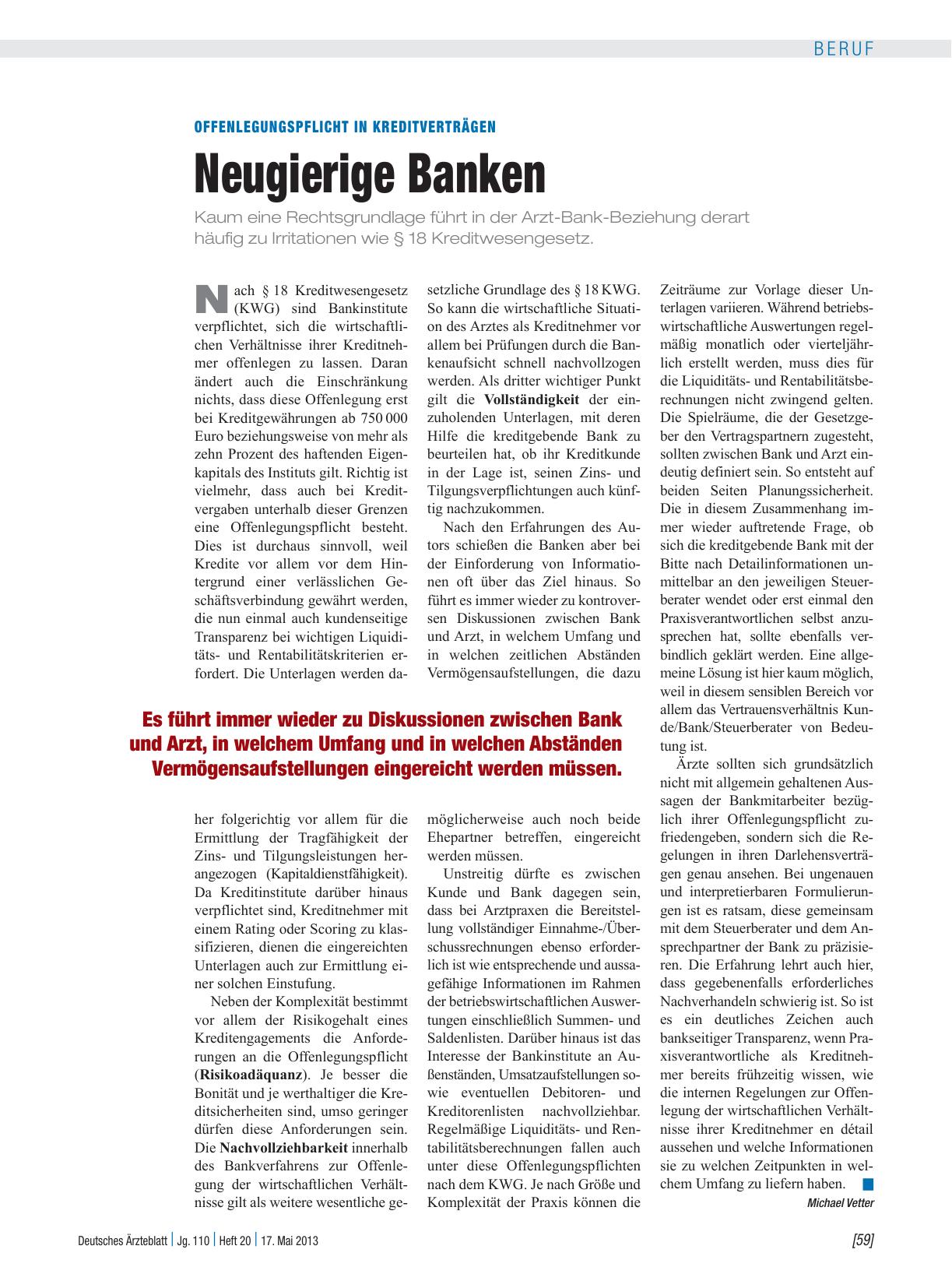 Vorschauseite 1: Offenlegungspflicht in Kreditverträgen: Neugierige Banken