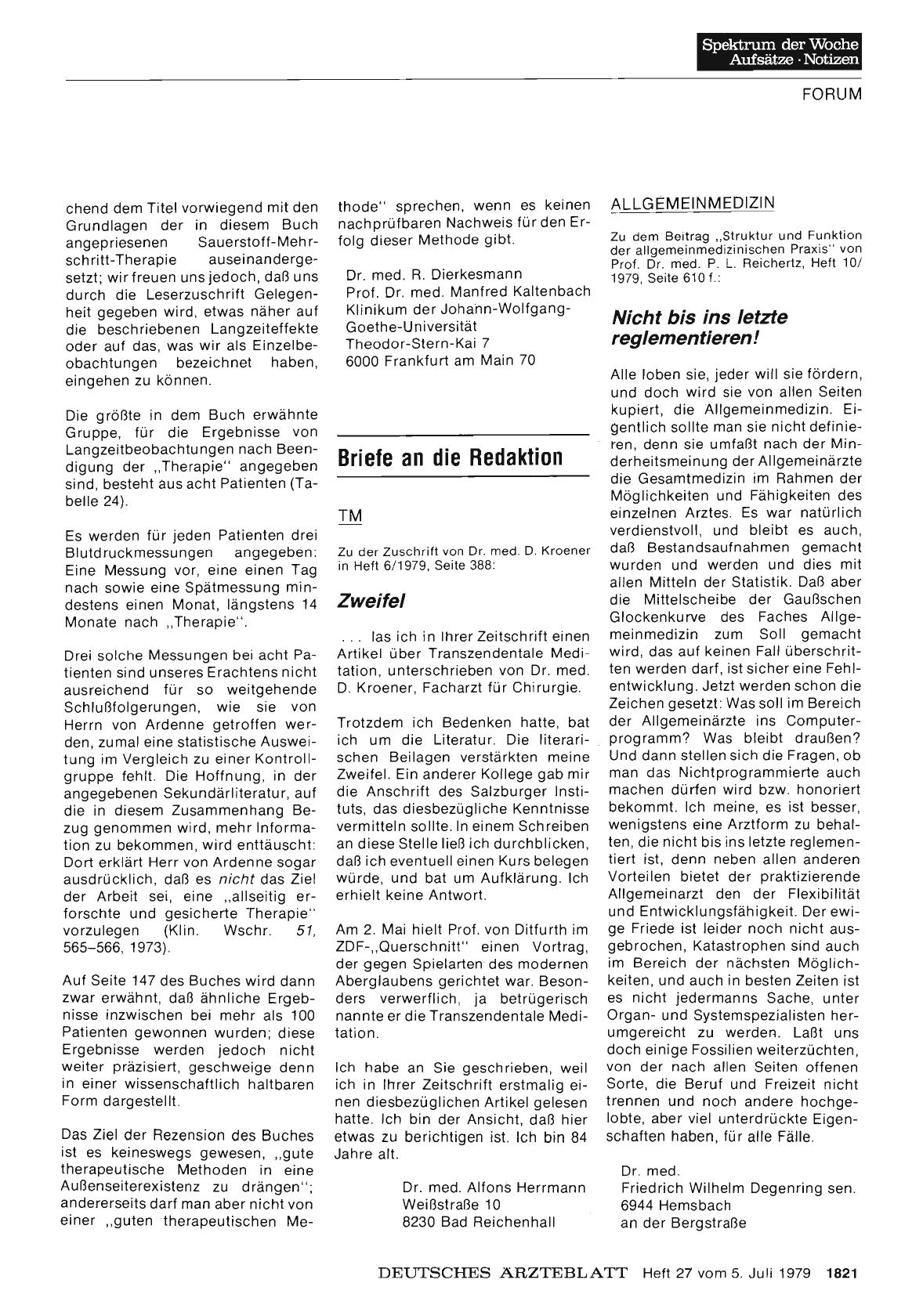 Vorschauseite 1: ALLGEMEINMEDIZIN: Nicht bis ins letzte reglementieren!
