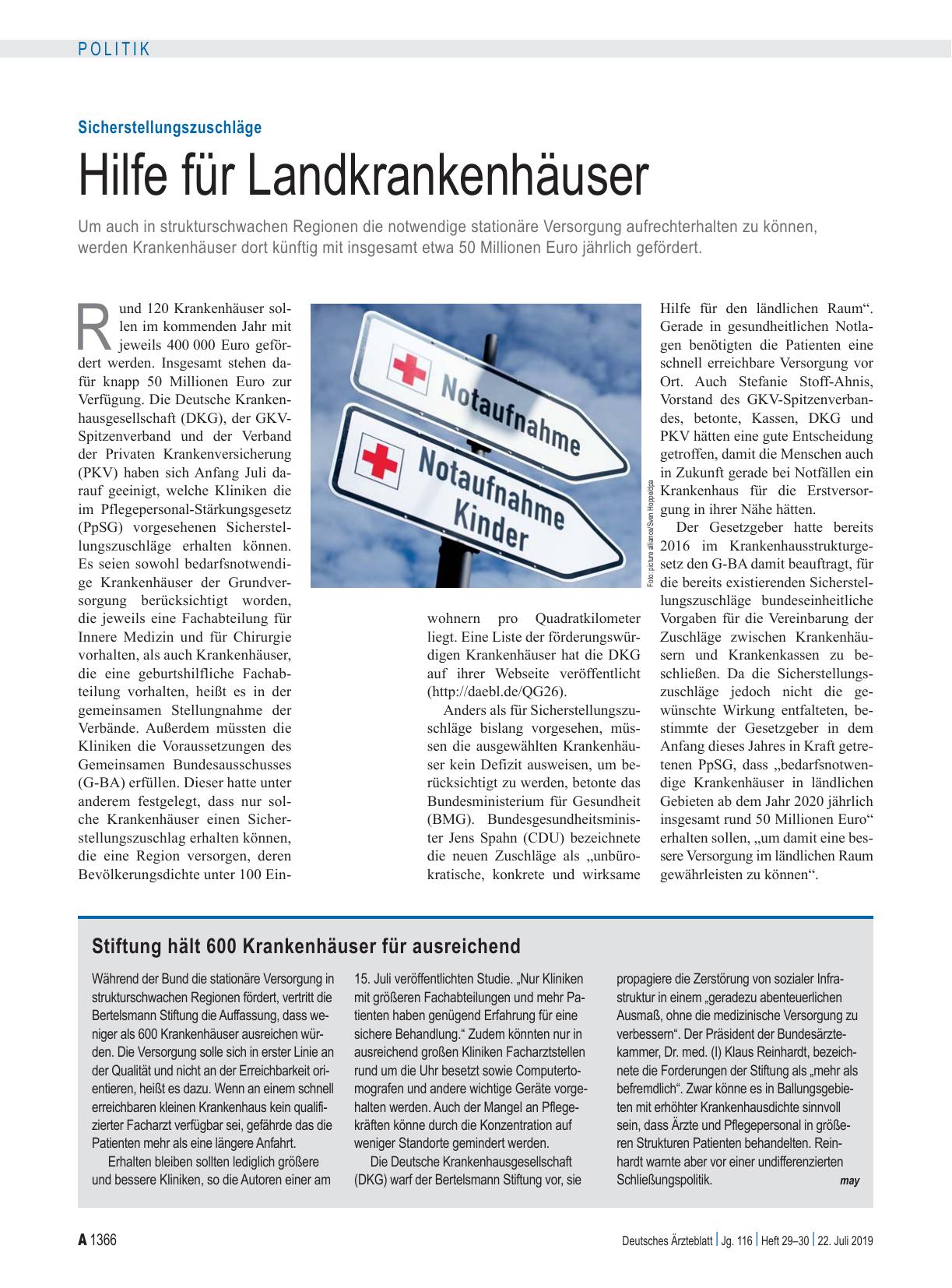 Vorschauseite 1: Sicherstellungszuschläge: Hilfe für Landkrankenhäuser