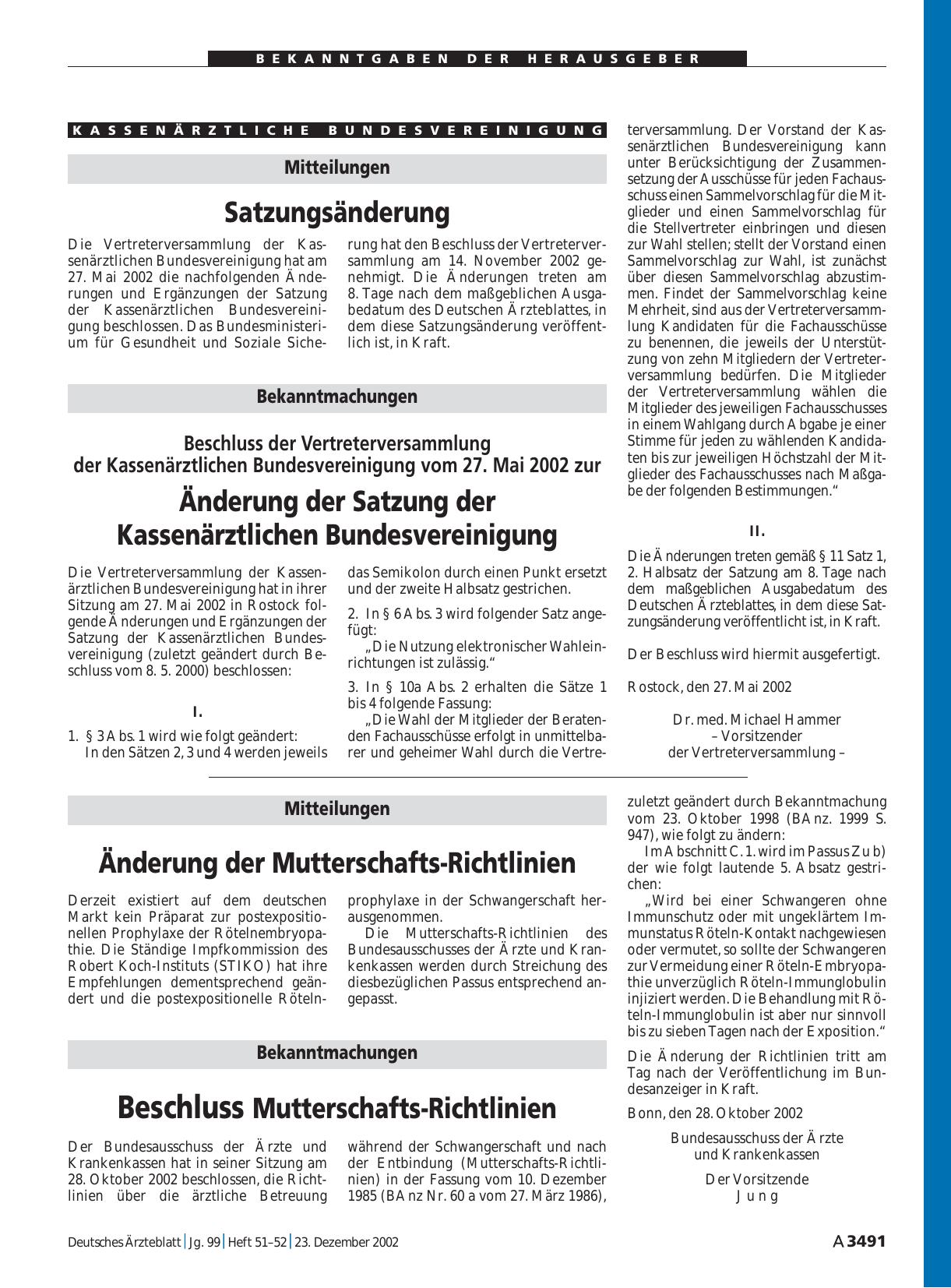 Vorschauseite 1: Mitteilungen: Satzungsänderung