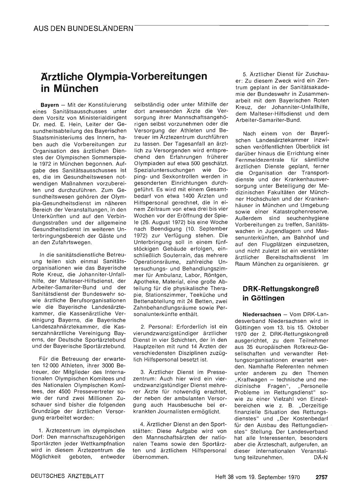 Vorschauseite 1: Ärztliche Olympia-Vorbereitungen in München
