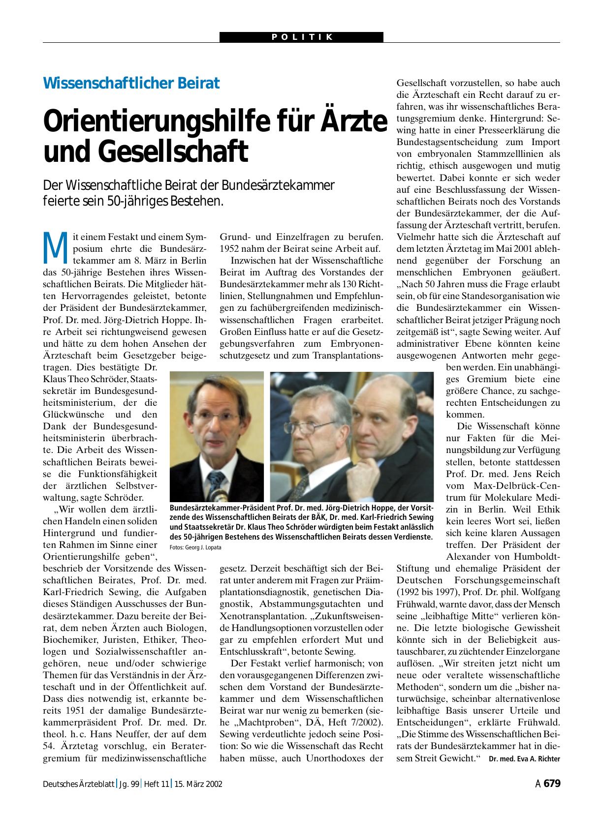 Vorschauseite 1: Wissenschaftlicher Beirat: Orientierungshilfe für Ärzte und Gesellschaft
