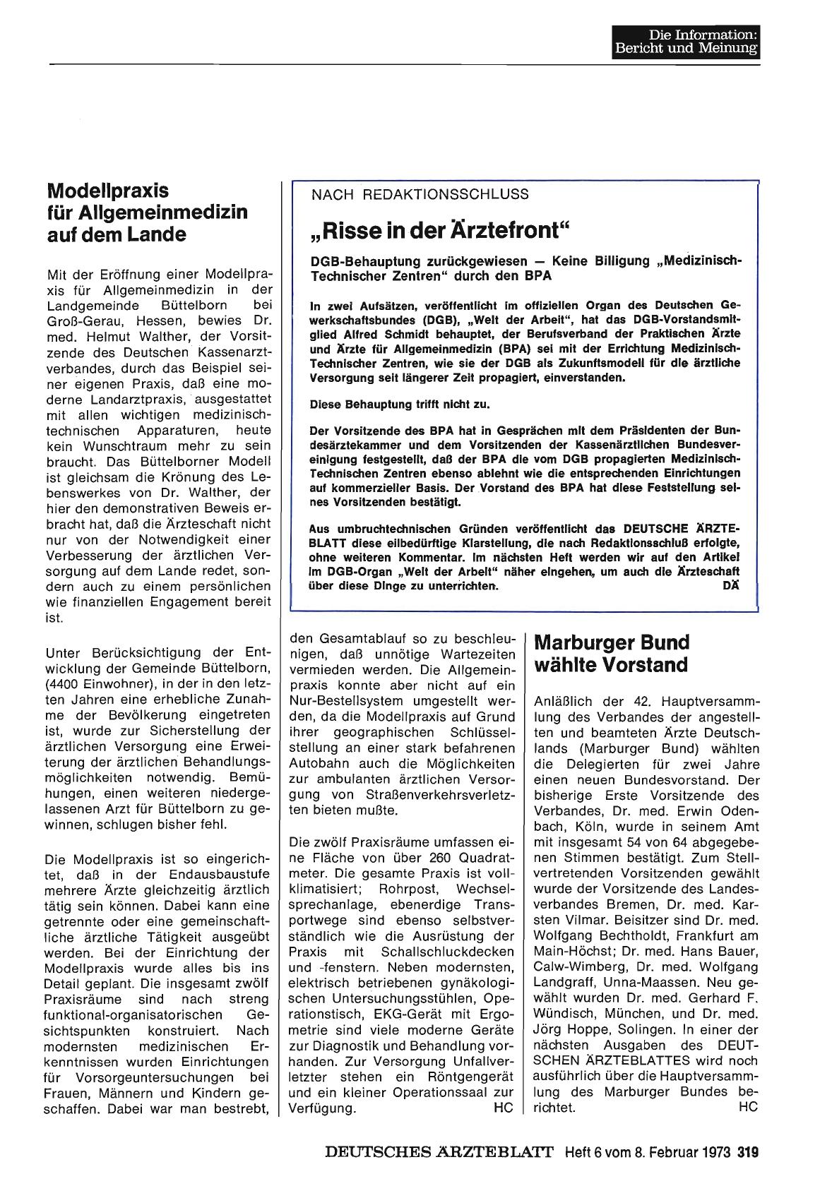 Vorschauseite 1: Nach Redaktionsschluss: „Risse in der Ärztefront"