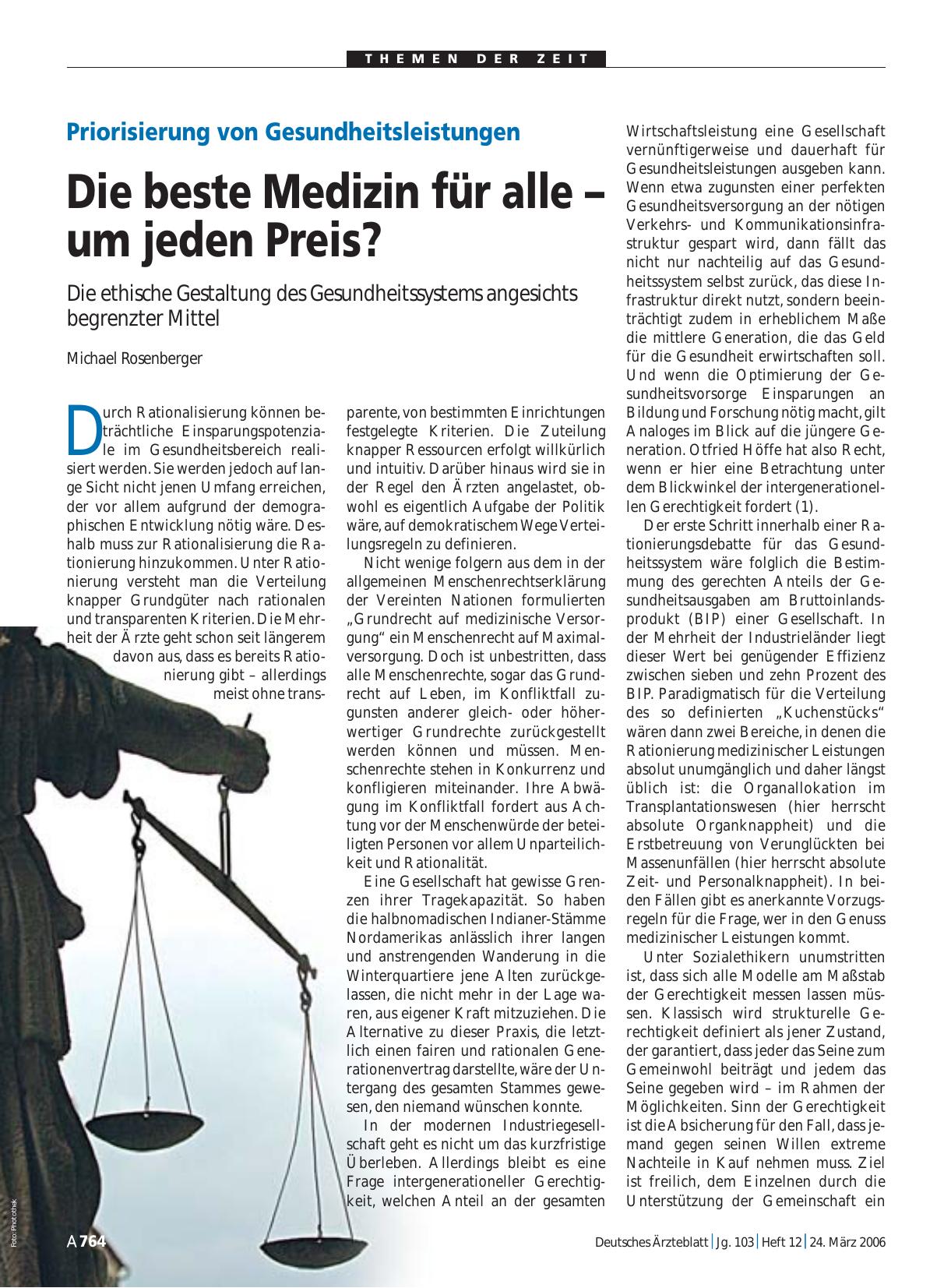 Vorschauseite 1: Priorisierung von Gesundheitsleistungen: Die beste Medizin für alle – um jeden Preis?