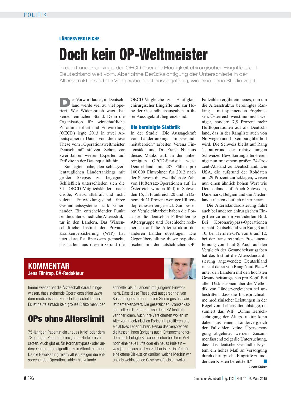 Vorschauseite 1: Ländervergleiche: Doch kein OP-Weltmeister