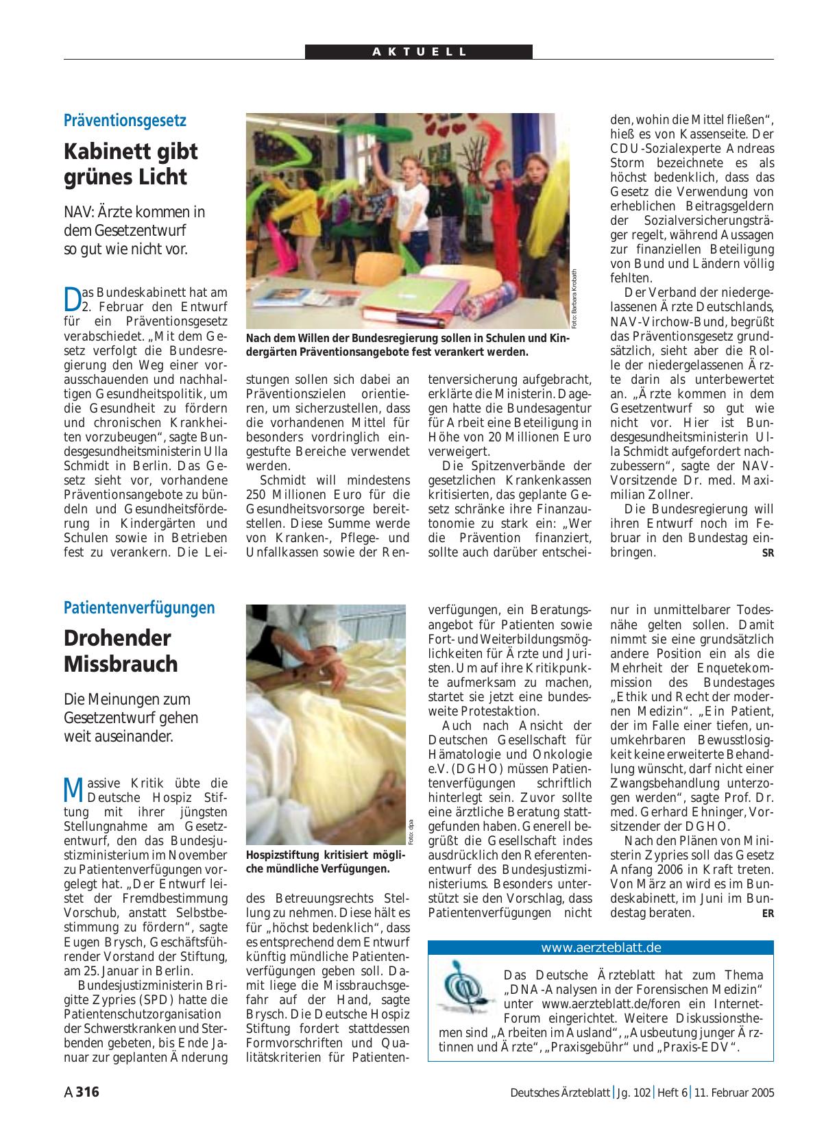 Vorschauseite 1: Präventionsgesetz: Kabinett gibt grünes Licht
