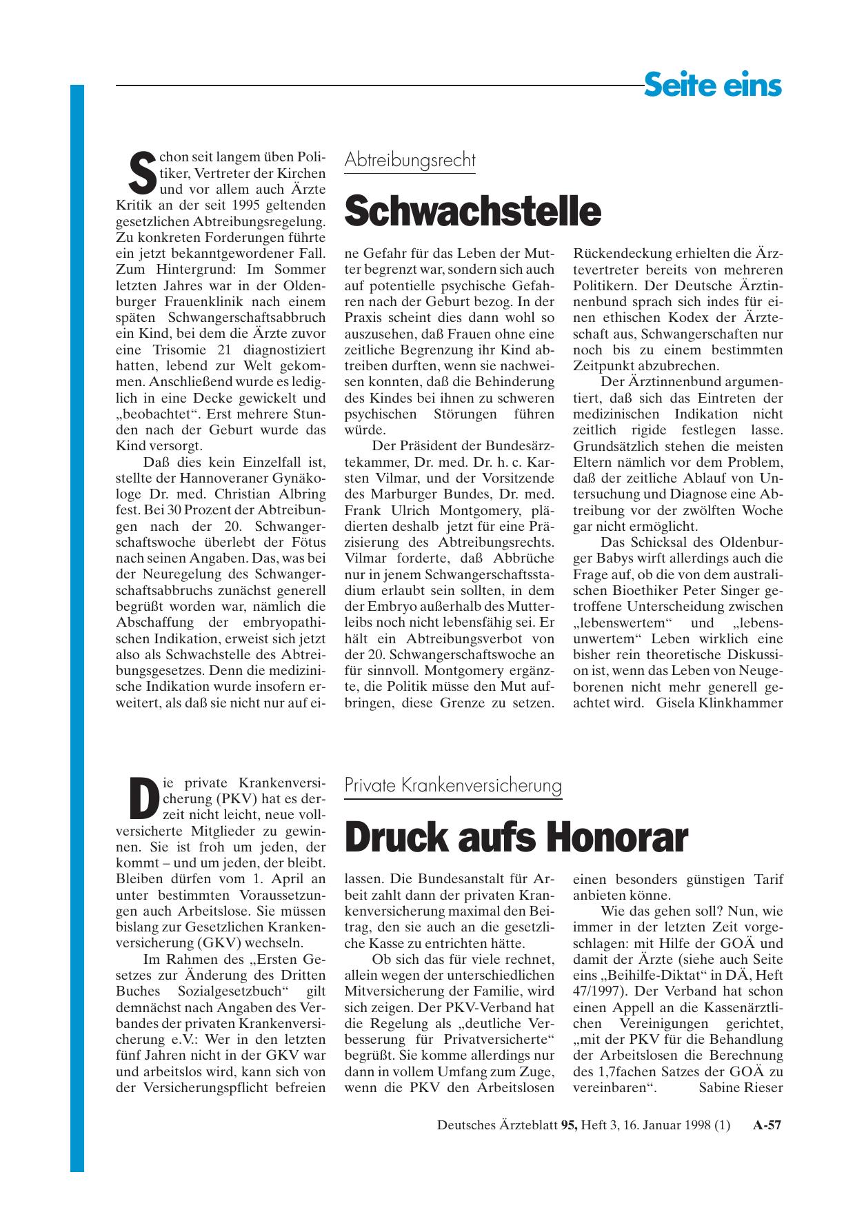 Vorschauseite 1: Abtreibungsrecht: Schwachstelle