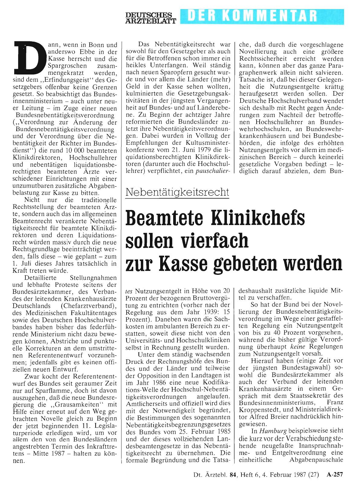 Vorschauseite 1: Nebentätigkeitsrecht: Beamtete Klinikchefs sollen vierfach zur Kasse gebeten werden