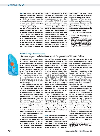 Vorschauseite 1: Nicht-kleinzelliges Bronchialkarzinom: Besseres progressionsfreies Überleben mit Drittgenerations-TKI in der Erstlinie
