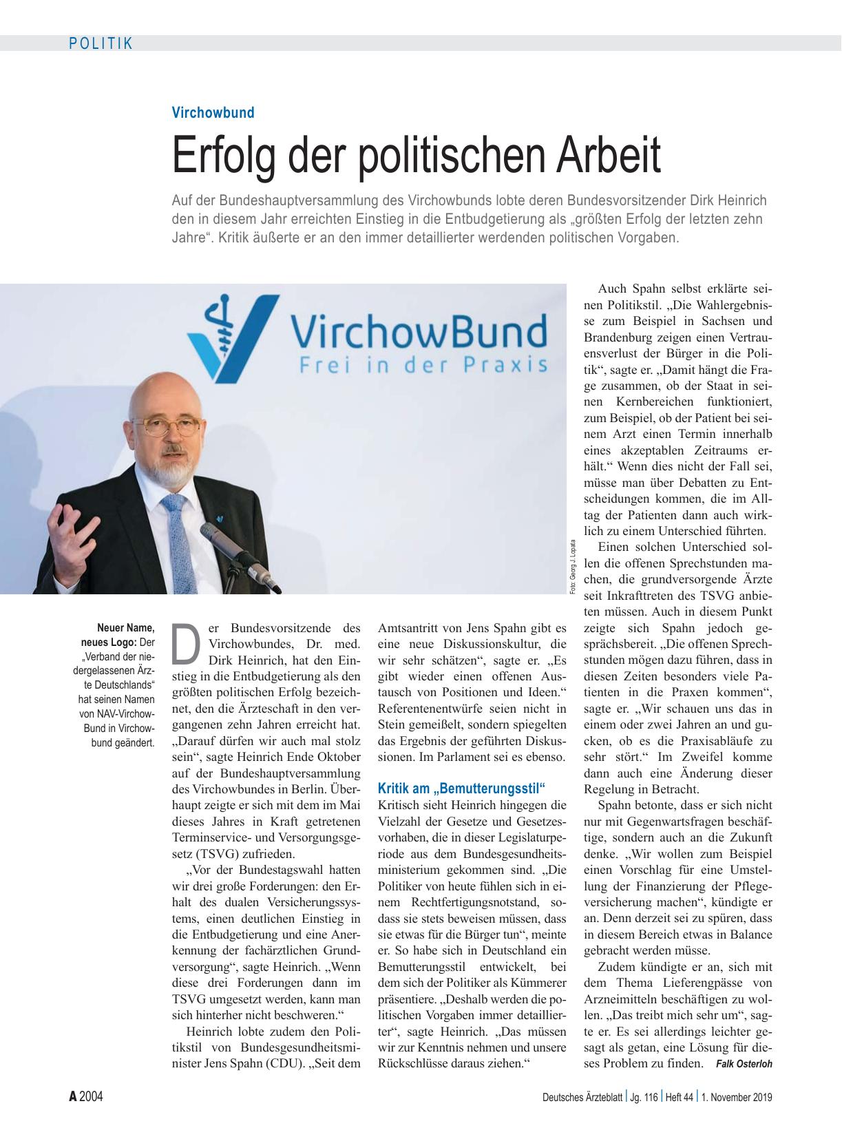 Vorschauseite 1: Virchowbund: Erfolg der politischen Arbeit