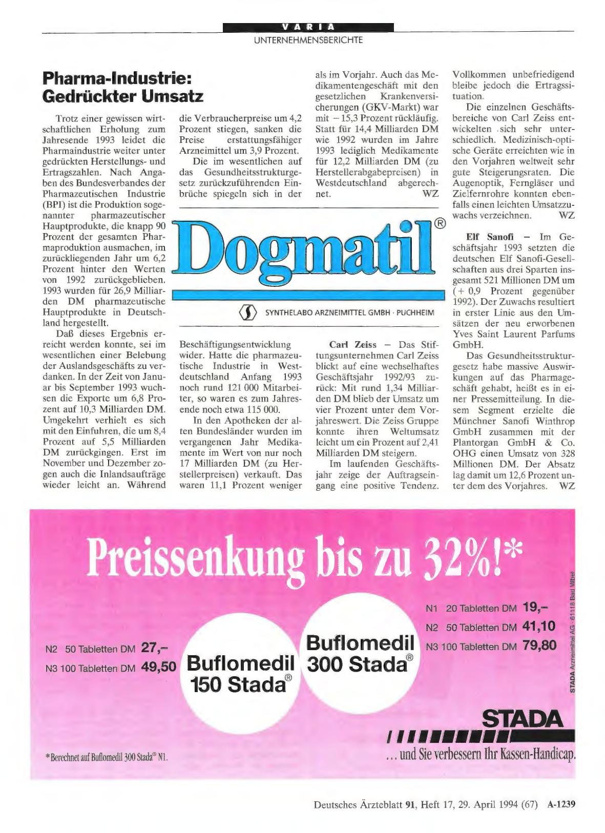 Vorschauseite 1: Pharma-Industrie: Gedrückter Umsatz