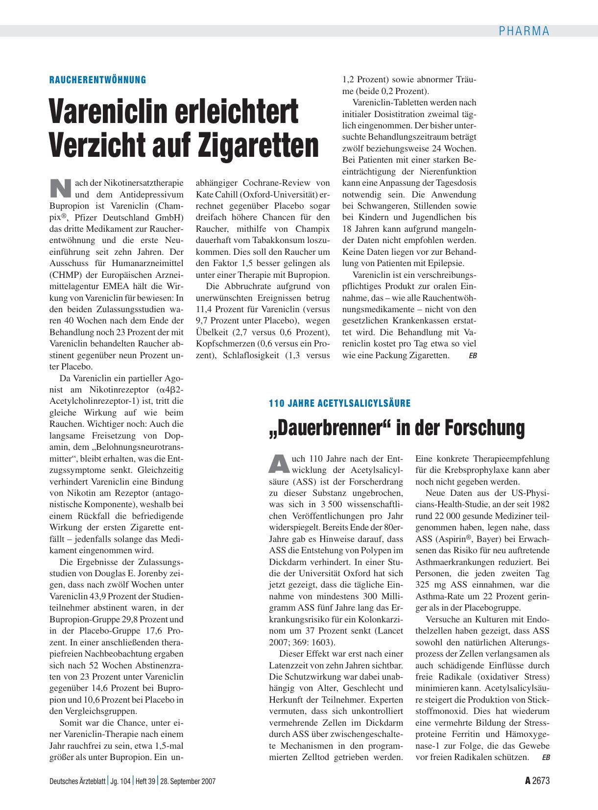 Vorschauseite 1: Raucherentwöhnung: Vareniclin erleichtert Verzicht auf Zigaretten