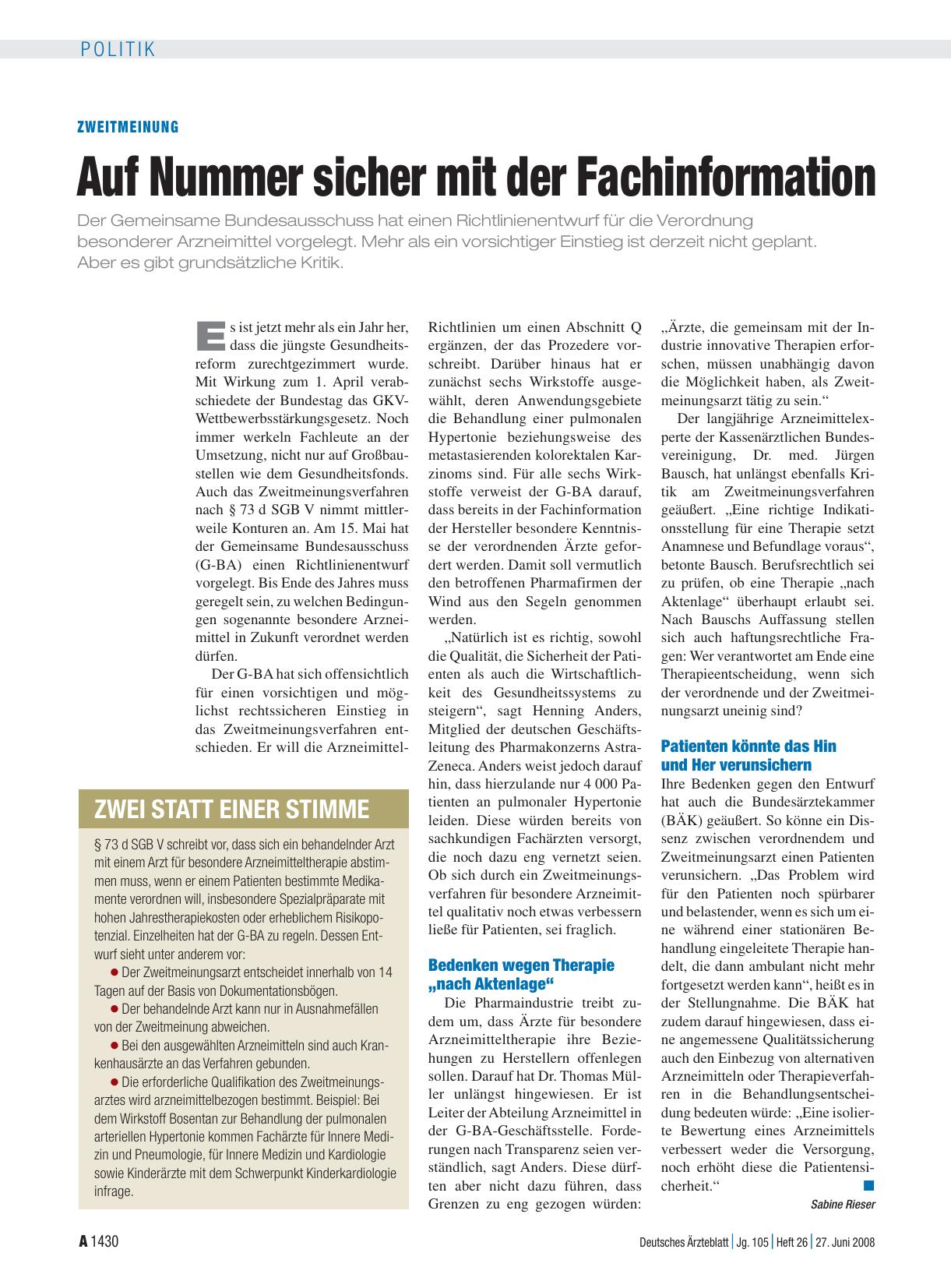 Vorschauseite 1: Zweitmeinung: Auf Nummer sicher mit der Fachinformation
