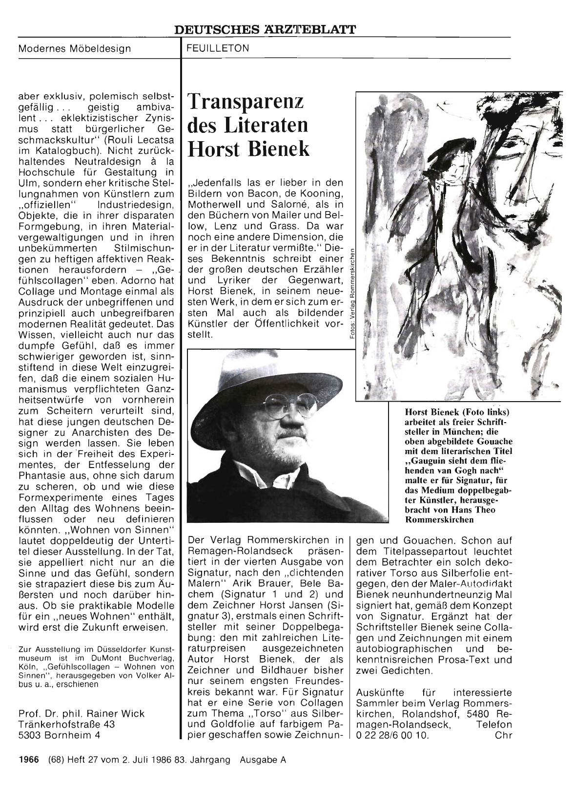 Vorschauseite 1: Transparenz des Literaten Horst Bienek