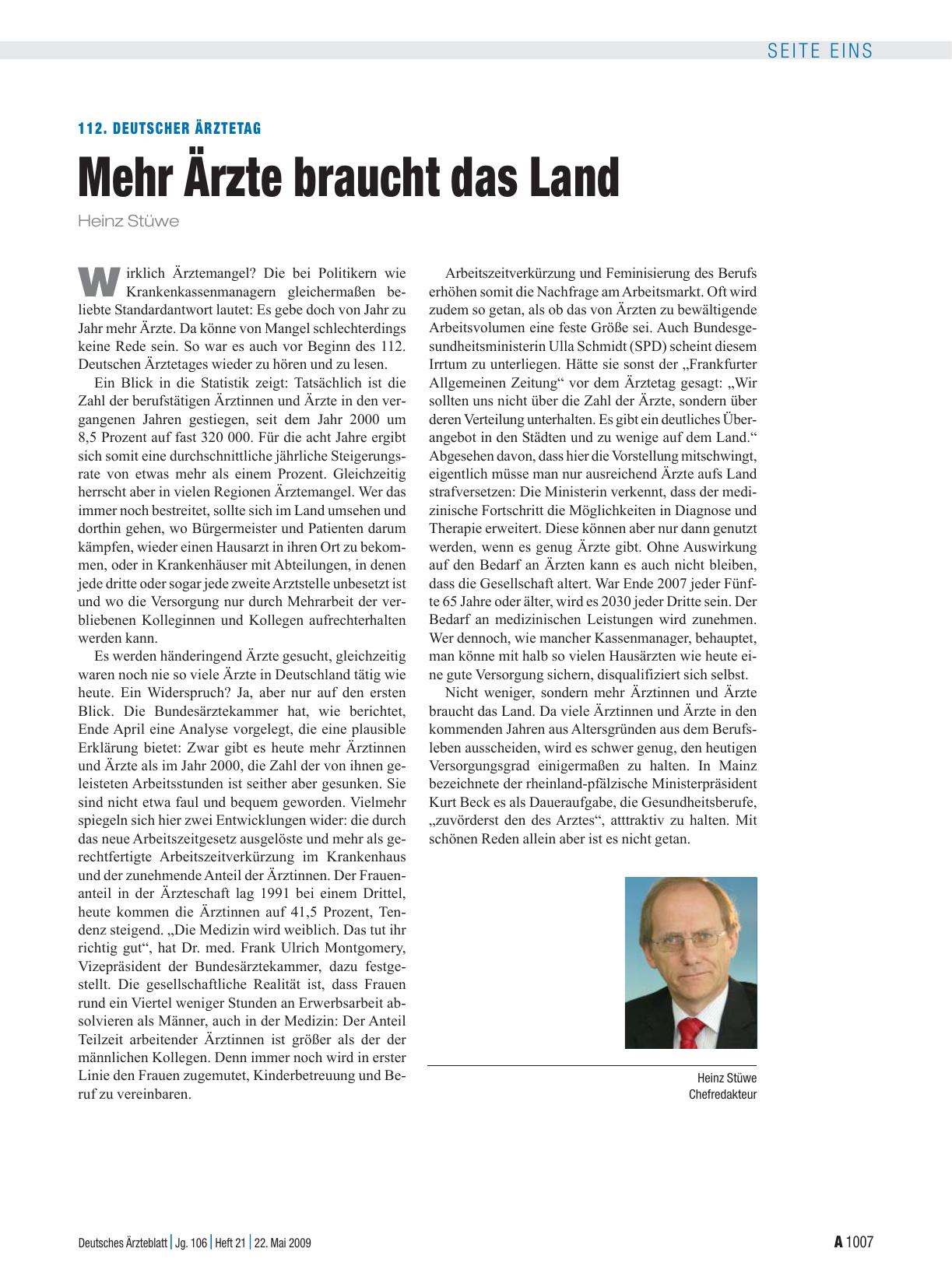 Vorschauseite 1: 112. Deutscher Ärztetag: Mehr Ärzte braucht das Land