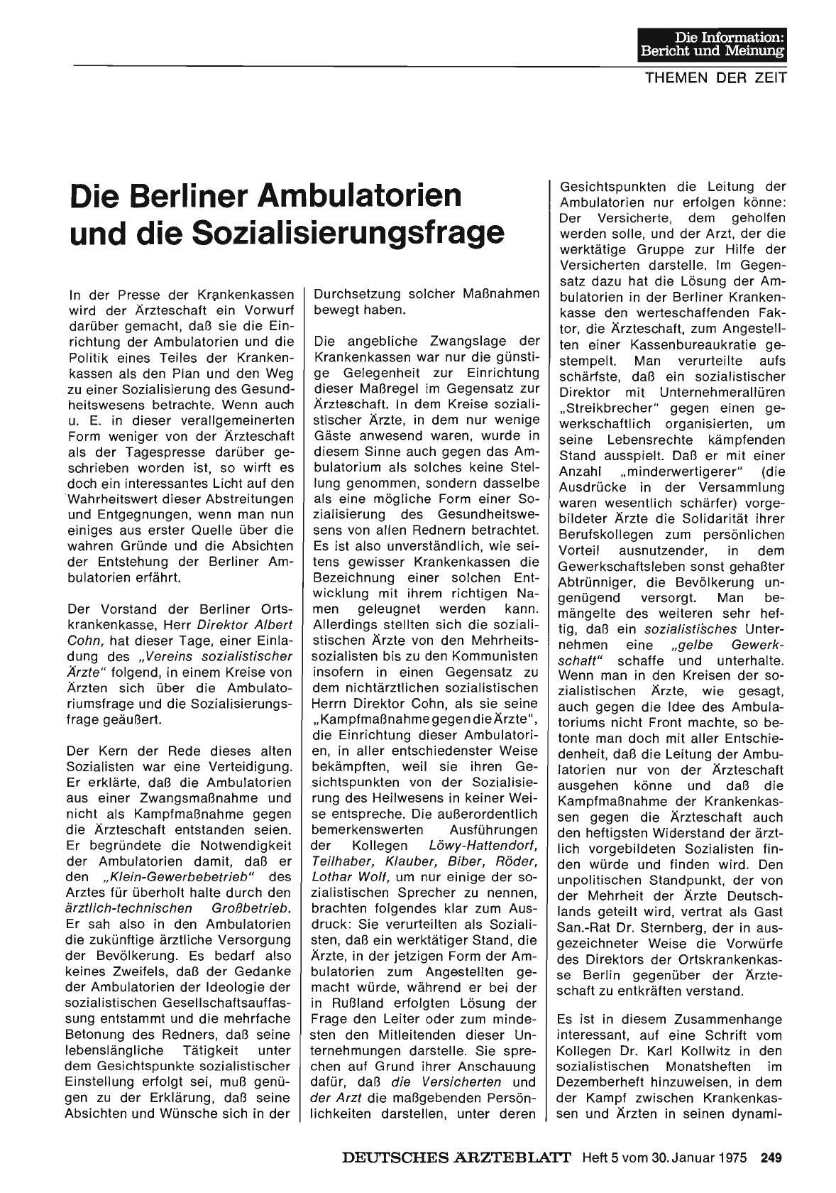 Vorschauseite 1: Die Berliner Ambulatorien und die Sozialisierungsfrage