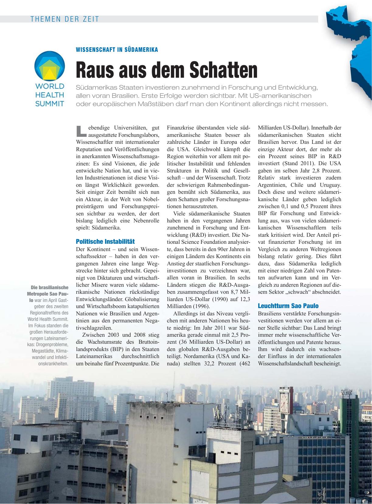 Vorschauseite 1: Wissenschaft in Südamerika: Raus aus dem Schatten
