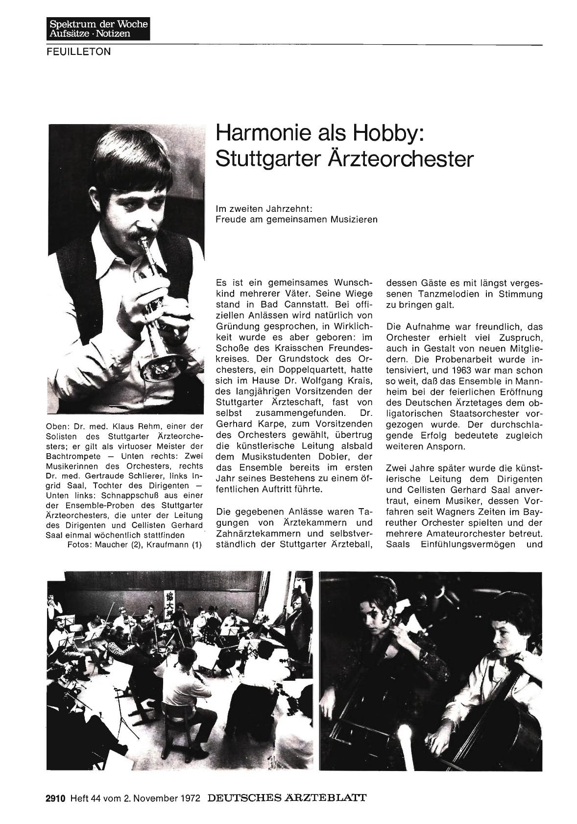 Vorschauseite 1: Harmonie als Hobby: Stuttgarter Ärzteorchester