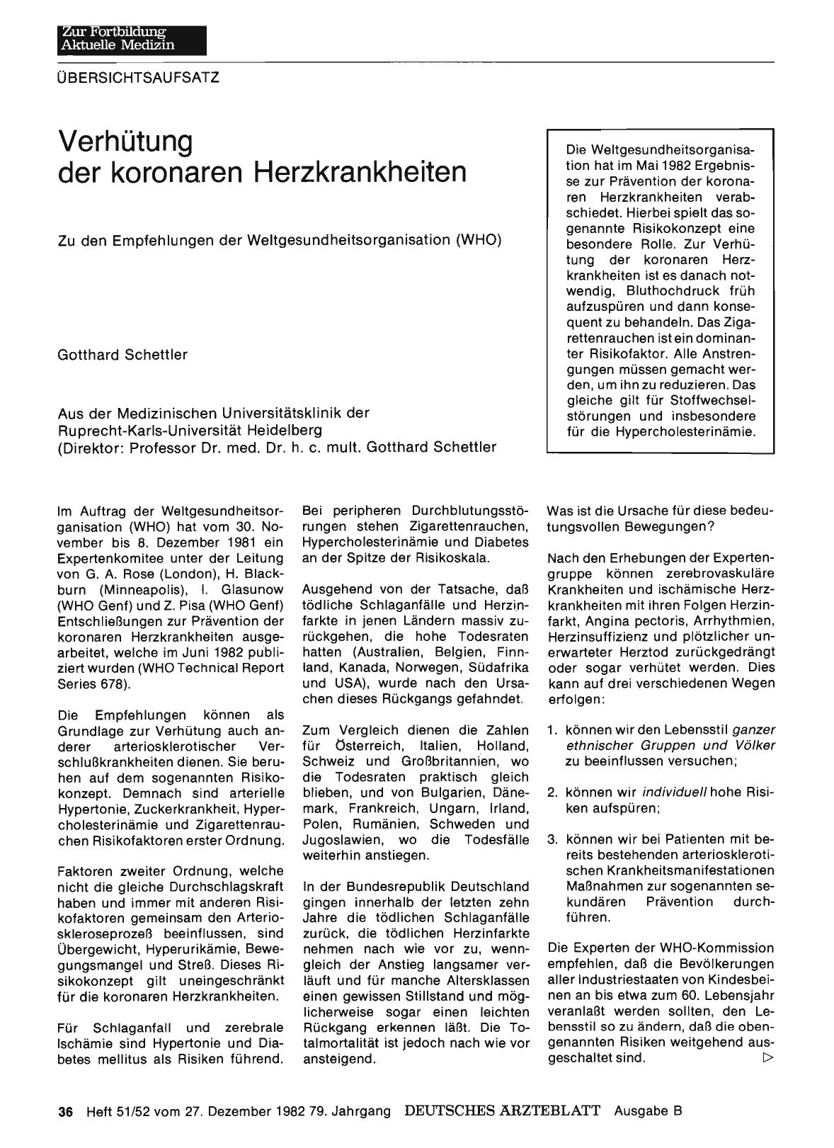 Vorschauseite 1: Verhütung der koronaren Herzkrankheiten: Zu den Empfehlungen der Weltgesundheitsorganisation (WHO)