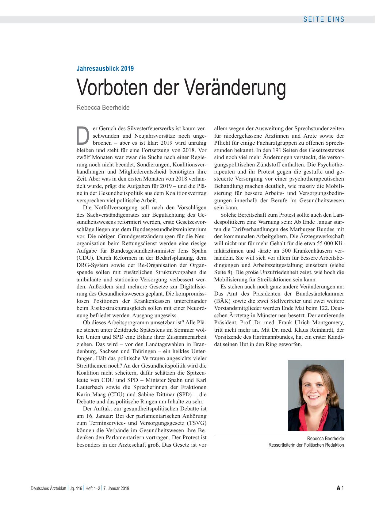 Vorschauseite 1: Jahresausblick 2019: Vorboten der Veränderung