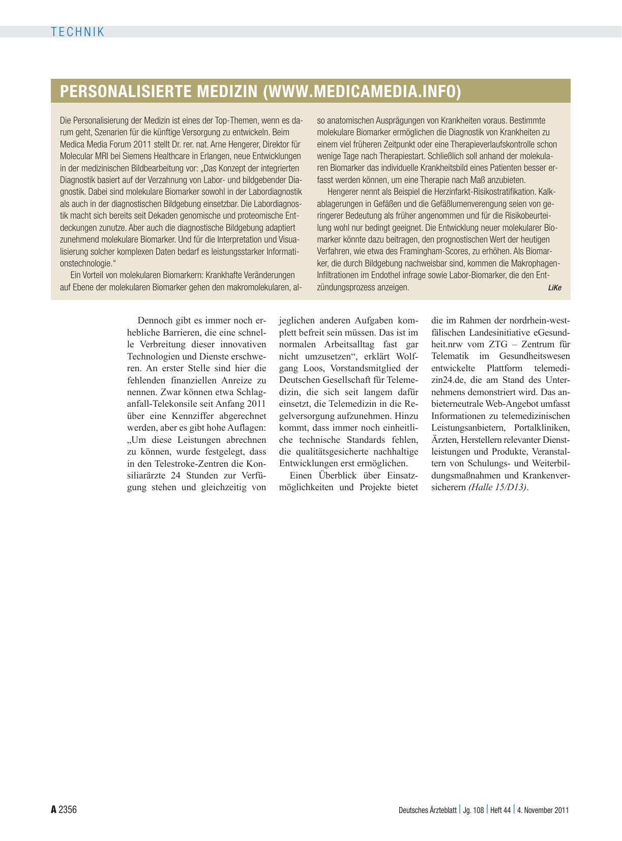 Vorschauseite 3: Medica 2011 – Telemedizin: Von Projekten zur Regelversorgung