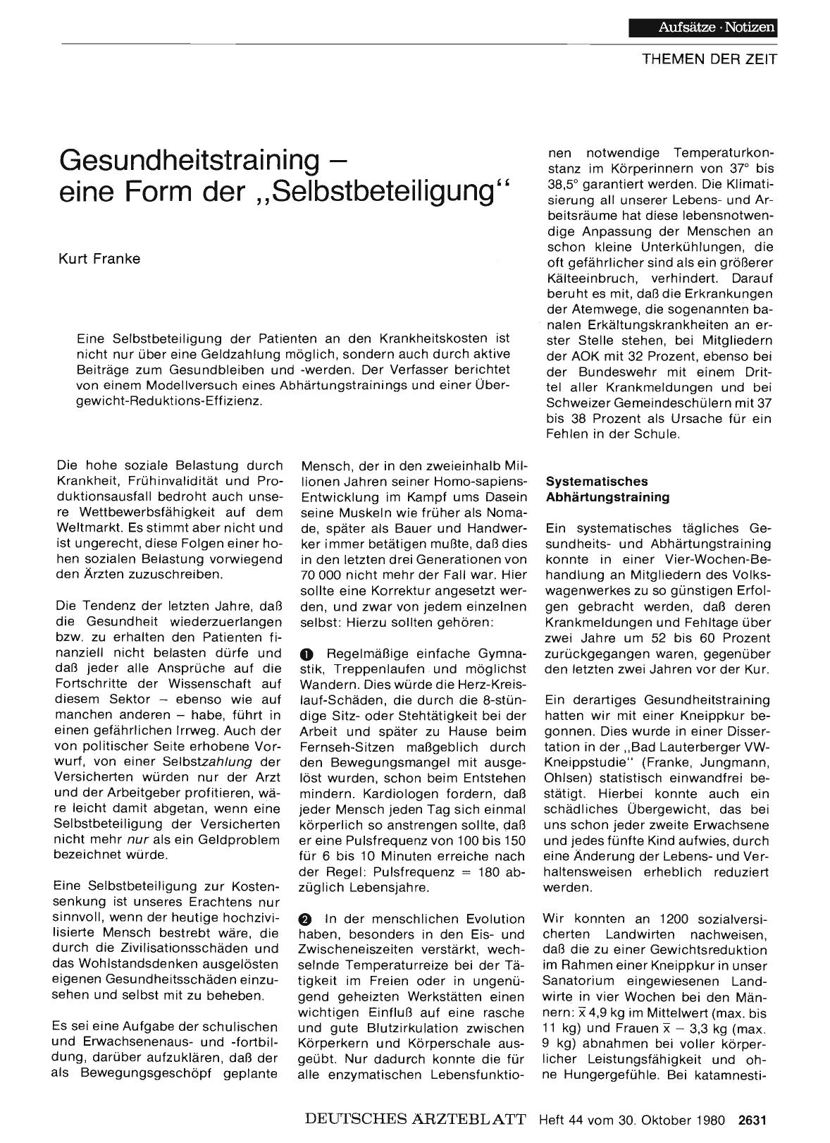 Vorschauseite 1: Gesundheitstraining — eine Form der „Selbstbeteiligung“