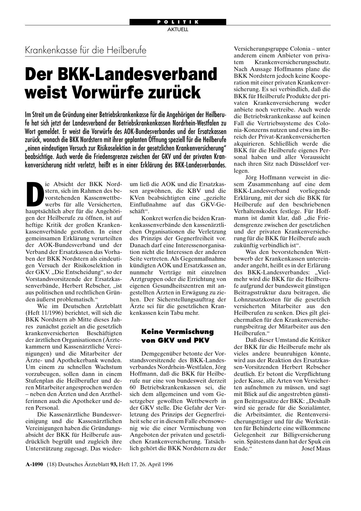 Vorschauseite 1: Krankenkasse für die Heilberufe: Der BKK-Landesverband weist Vorwürfe zurück