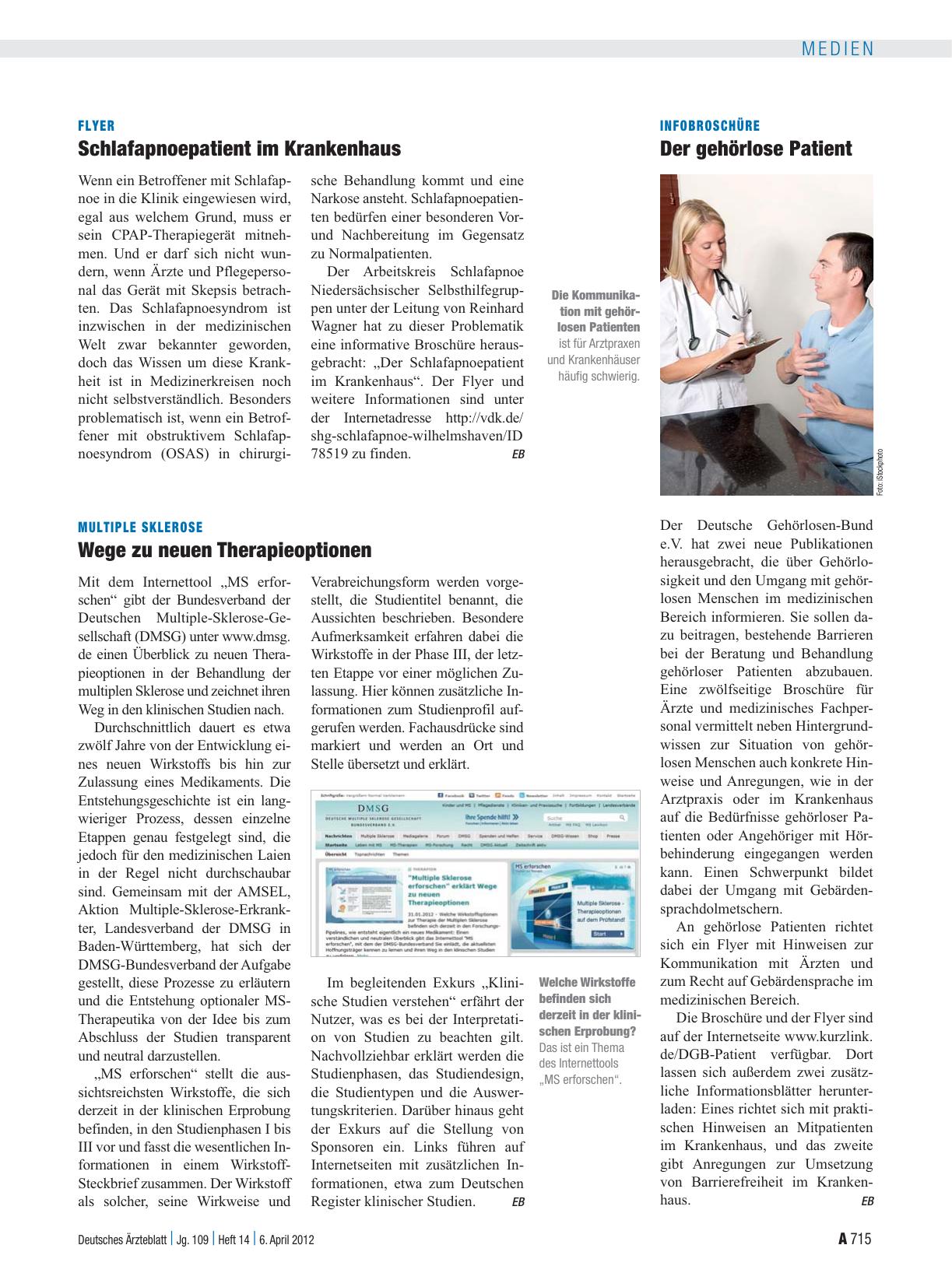 Vorschauseite 1: Infobroschüre: Der gehörlose Patient